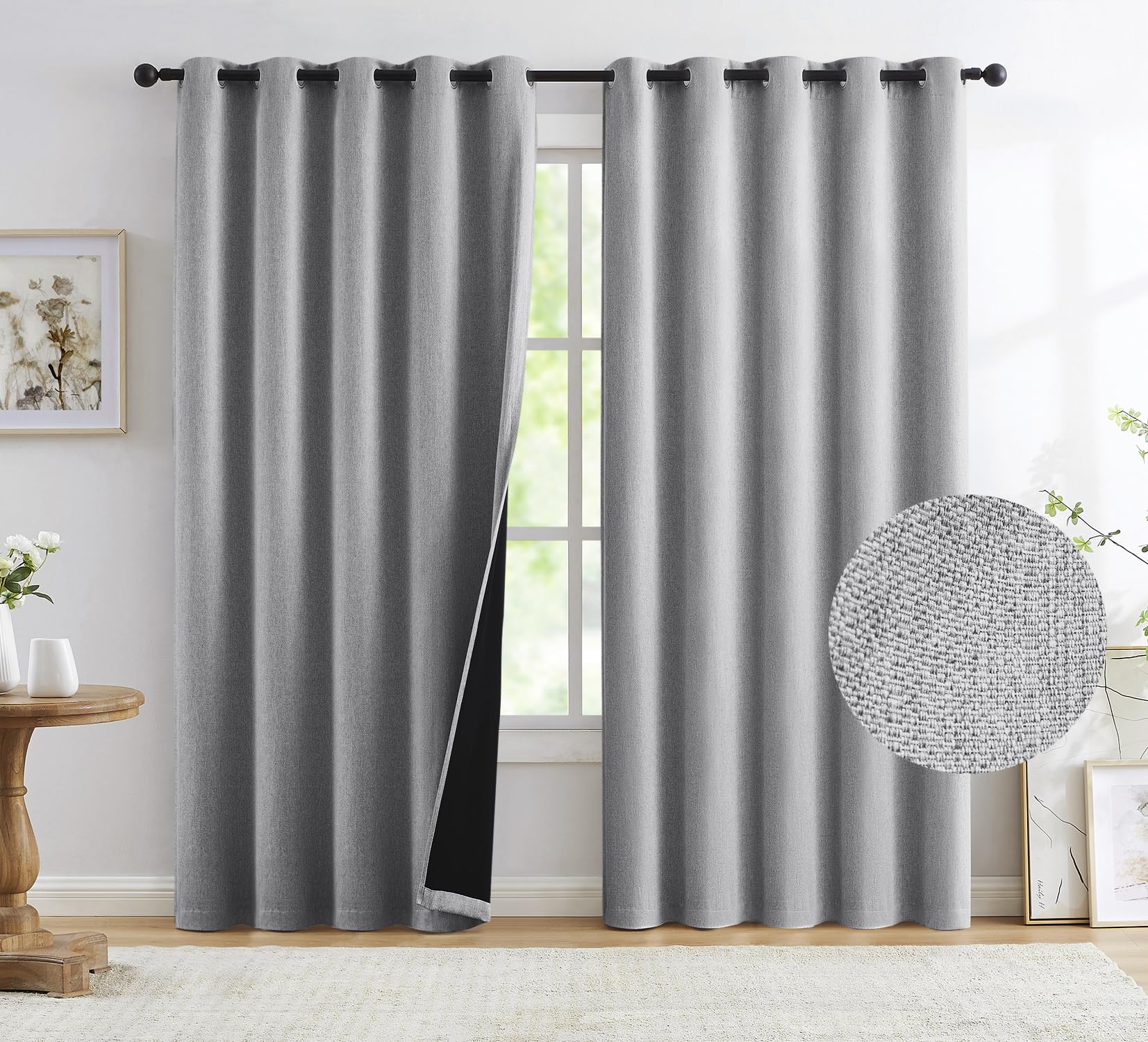 Treatmentex Grey Full Blackout Window Curtain Panels 54 inches Long Burlap Linen Textured