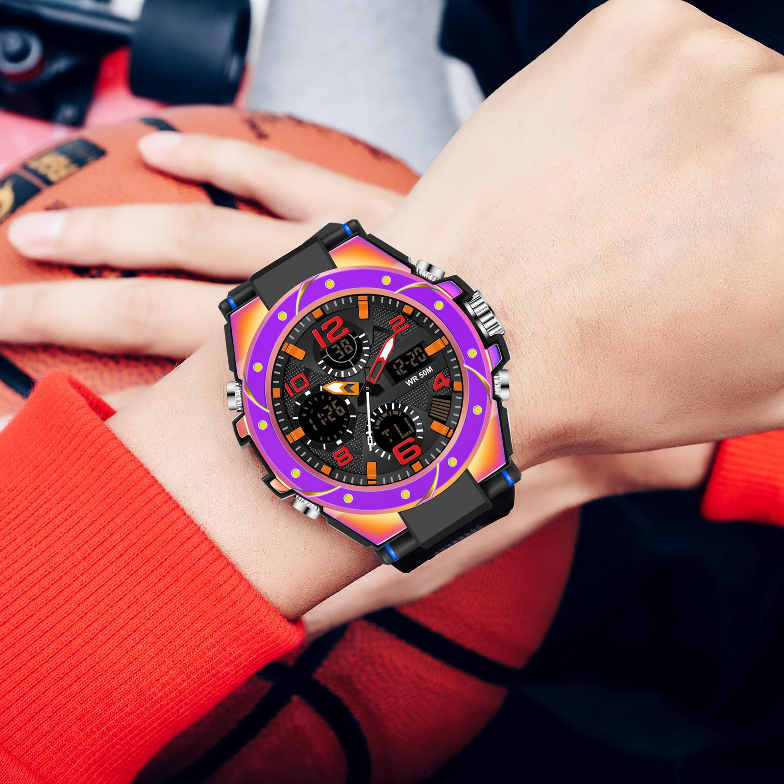 Montre de sport numérique militaire pour homme - Grand affichage - Étanche jusqu'à 5 ATM - Avec réveil, calendrier, chronographe