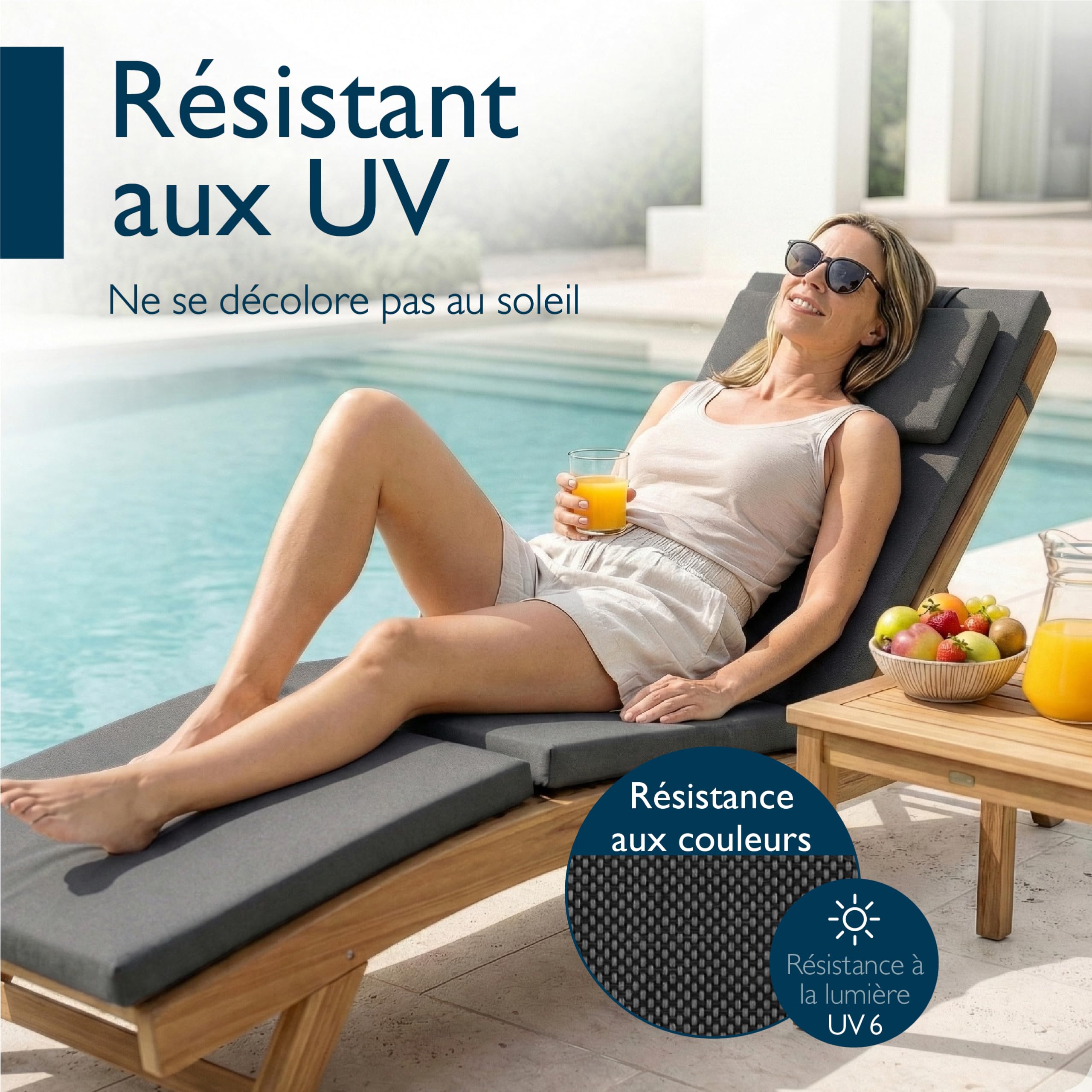 Beautissu Coussin Chaise Longue imperméable Matelas transat Bain de Soleil | 175x45cm anthracite 100% séchage rapide avec housse amovible Deckchair DC-QD rembourrage exterieur QD-DC