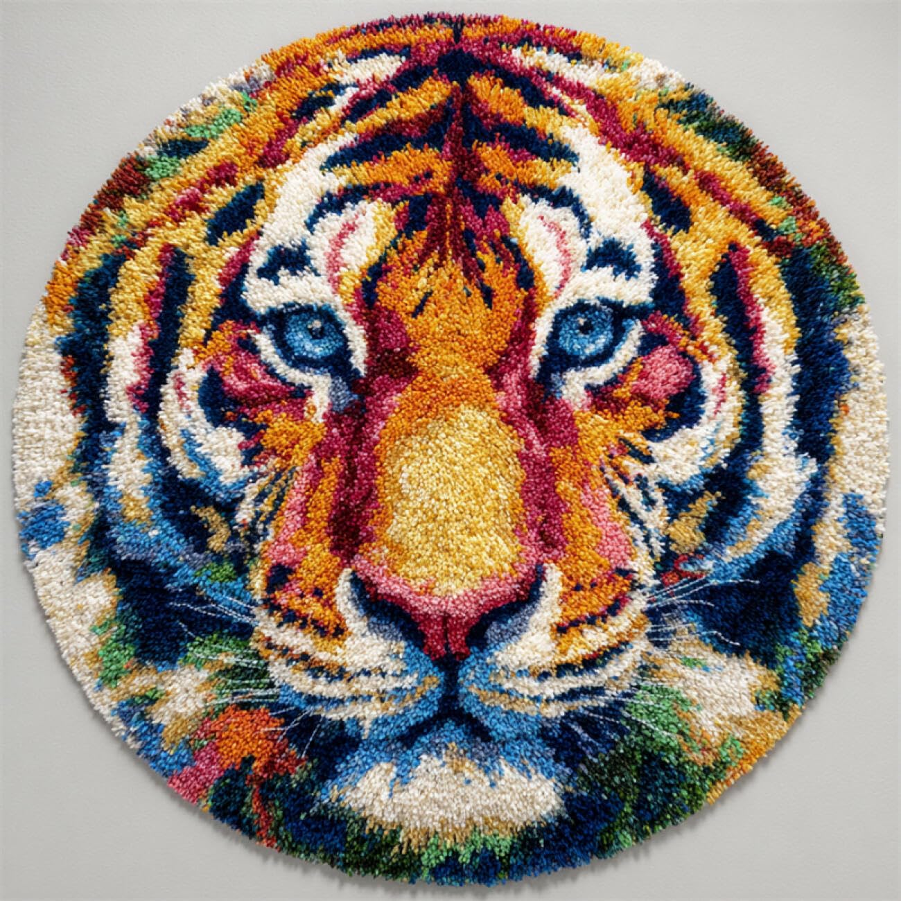 Kitquiver Animal Latch Hook Craft Kits Colorful Tiger Latch Hook Rug Making Kit for Adults Embroidery Kits DIY Carpet Needlework for Home Decor 100x100cm