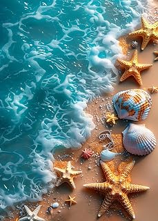 KINPLUB Beach Diamond Painting Kits for Adults, 5D Seashell Starfish Diamond Art Kits for Beginners, DIY Full Round Drill Paint by Diamonds, Home Wall Decor 12 x 16 Inch