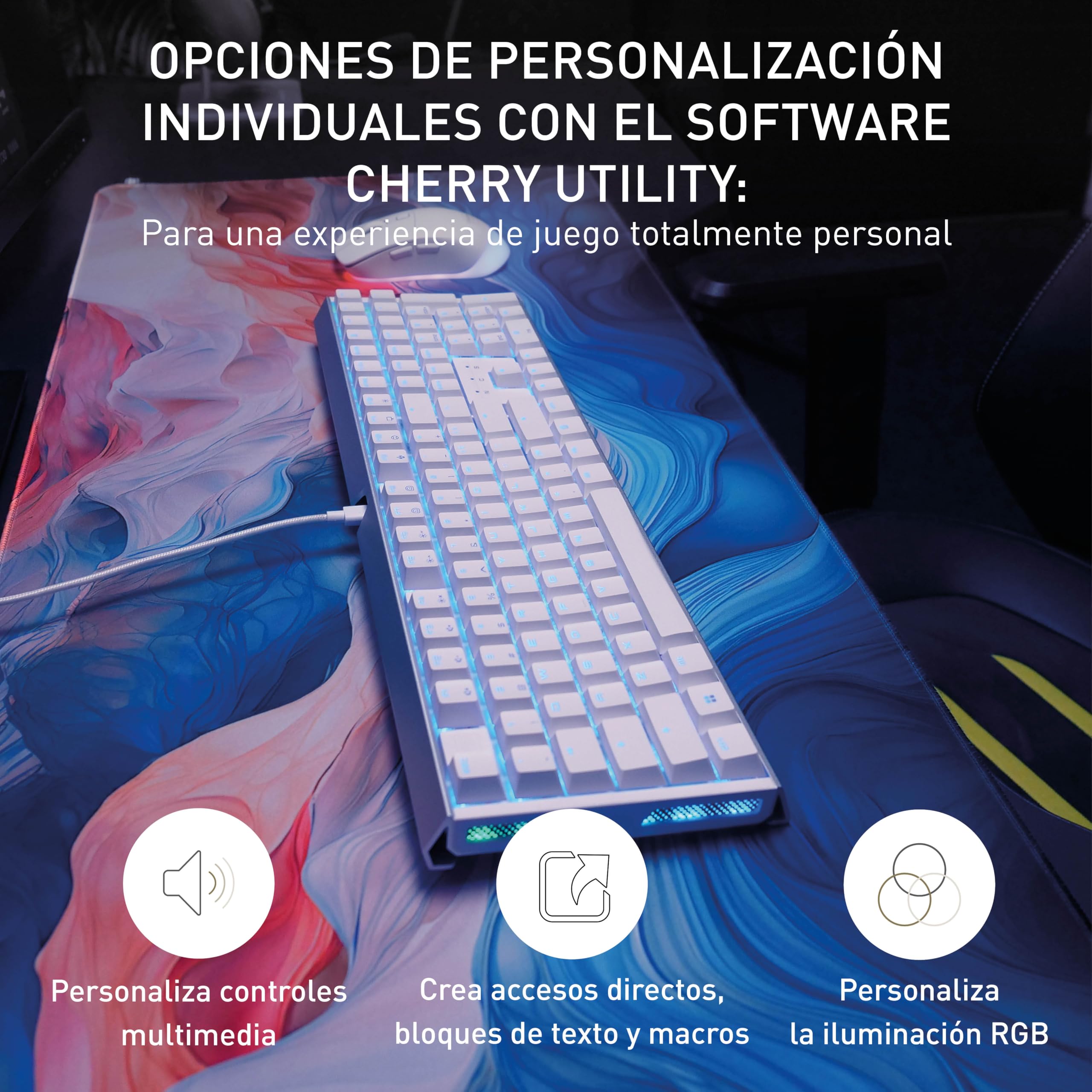 Cherry XTRFY MX 3.1, Teclado Gaming mecánico, distribución de Teclado francés (AZERTY), iluminación RGB, Carcasa de Aluminio, conexión USB-A, switches MX2A Red, Blanco