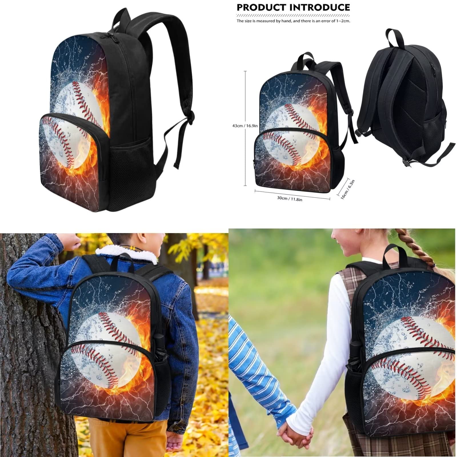 POLERO Mochila escolar de caballos para niños, juego de bolsas de almuerzo, estuche para lápices, 3 piezas, bolsas escolares, Softball, Talla única, Mochila infantil