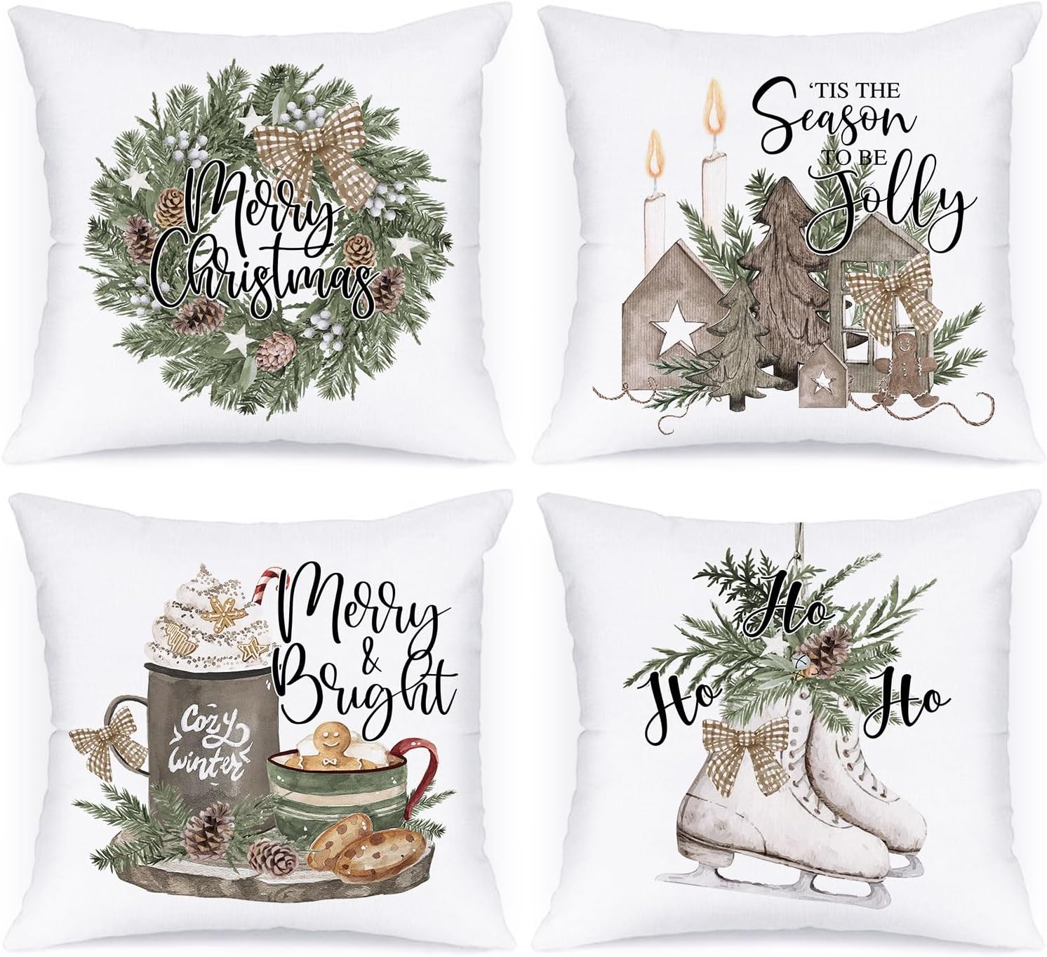 Lanpn 18x18 Christmas Throw Pillow Covers Set of 4, Gingerbread Men