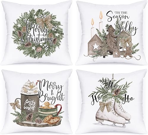 Miniatura 7 de Lanpn Juego de 4 fundas de almohada navideñas de 18 x 18 pulgadas, diseño de corona de jengibre para hombres, funda de cojín decorativa de 18 x 18