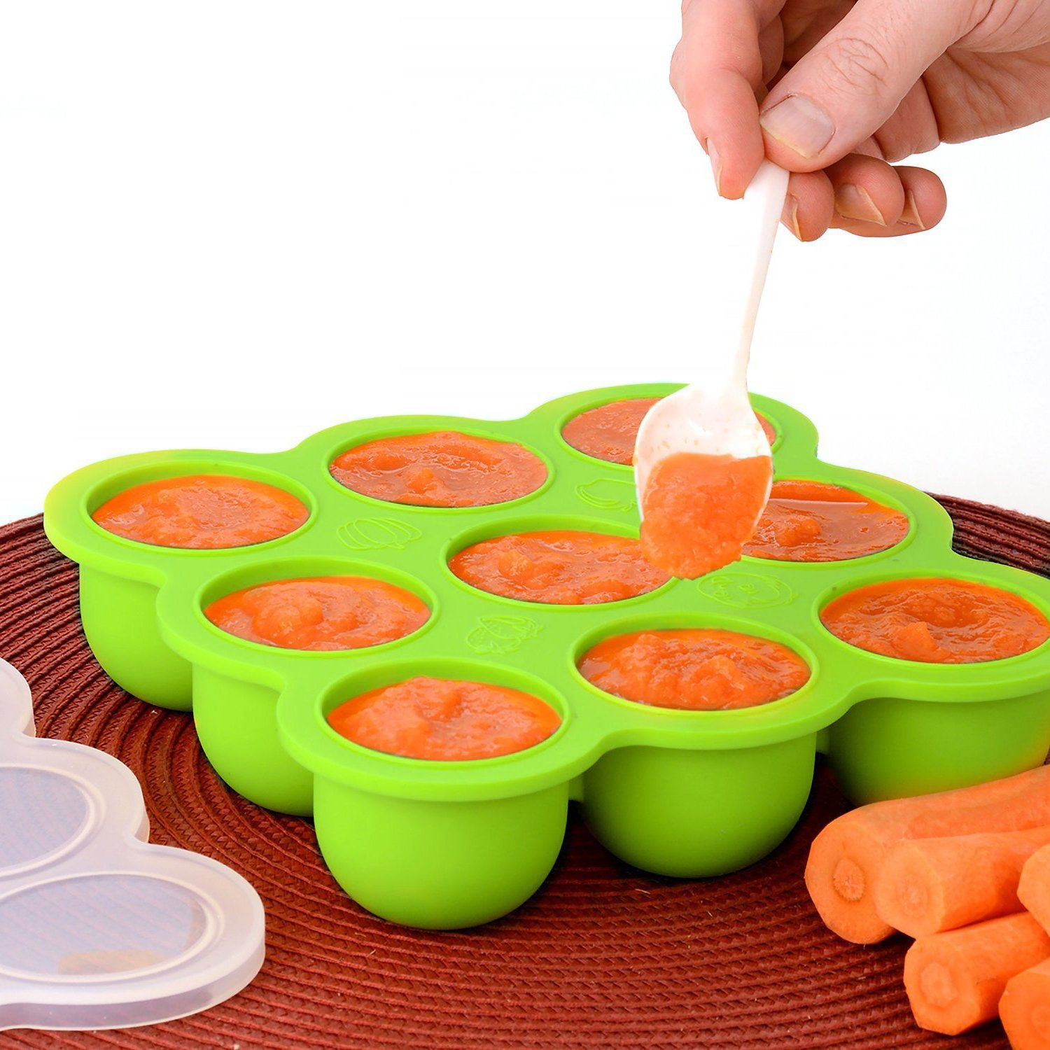 Récipient Nourriture pour Repas Bebe - 9 Pots de Conservation, Boites de congélation Moule de Glace avec Couvercle en Silicone (Vert)