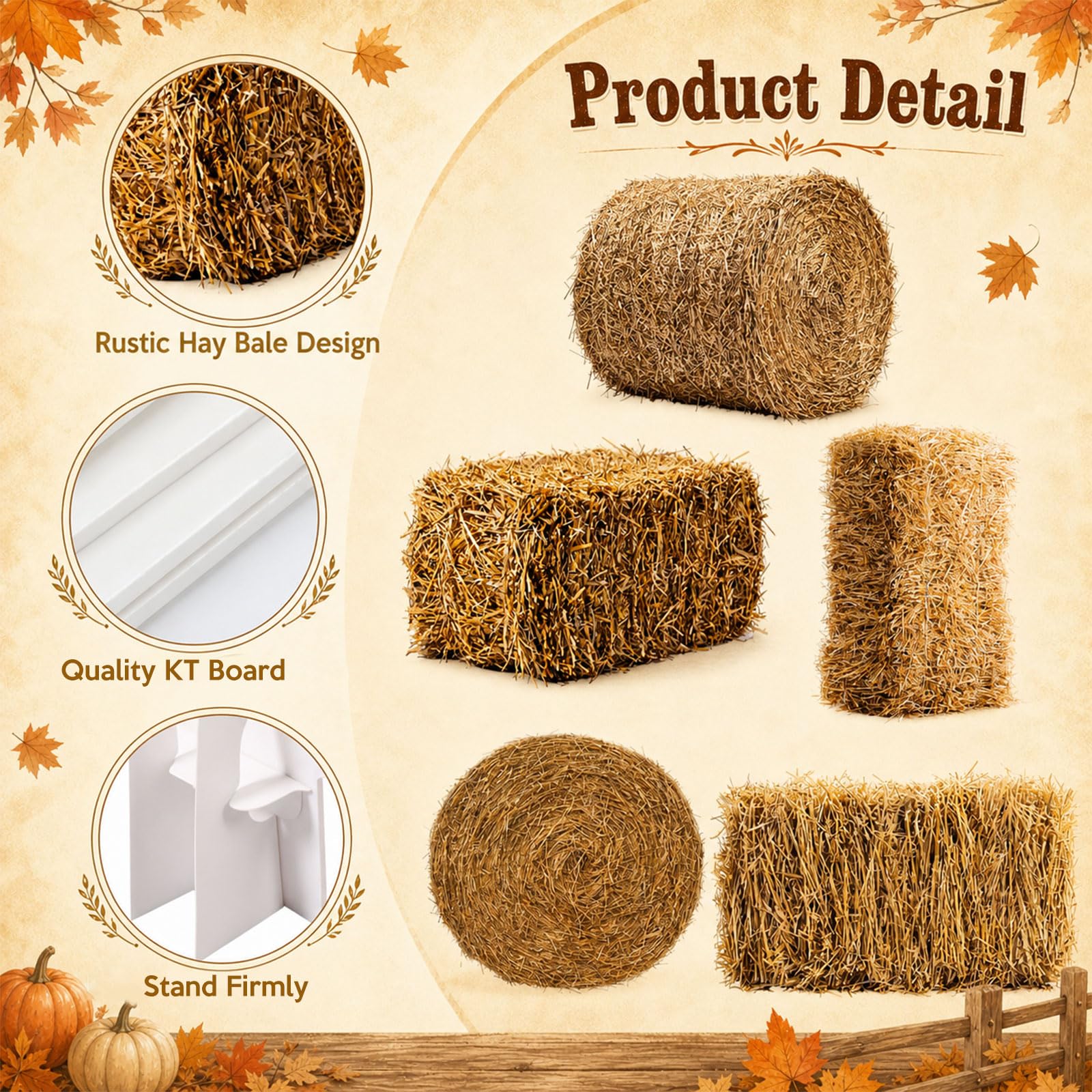 Capoda 5 grandi balle di fieno in cartone da 16,5 a 66 cm, decorazione in piedi per autunno e raccolto, decorazione per feste per autunno, Ringraziamento, Halloween, fattoria, cowboy, prato, giardino