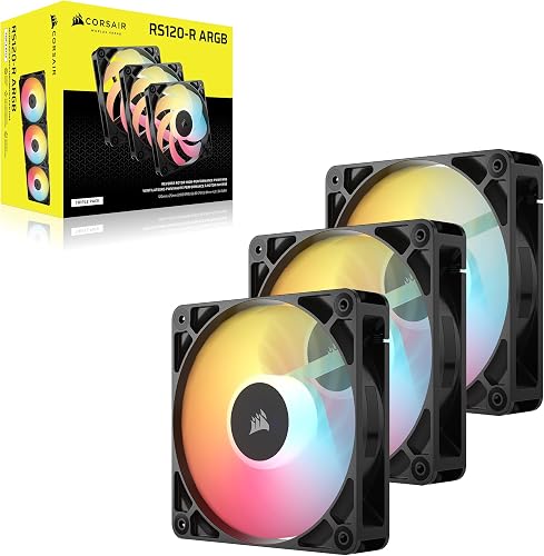 CORSAIR RS120-R Ventole ARGB PWM 120mm Inverse Flow – 3 Pezzi – 8 LED RGB, Connessioni ARGB a +5V, Alta Pressione Statica, Daisy-Chain, Cuscinetto Magnetico, Modalità Zero RPM – Nero - 8