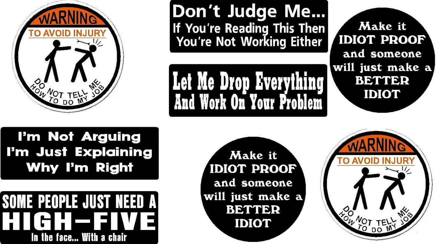 8 pcs Funny Hard Hat Stickers – Helmet Toolbox Construction Decals | 2 Inch Waterproof PVC Stickers for Men | Union, Electrician, Welding, Mechanic, Toolbox, Hardhat, Work Gear
