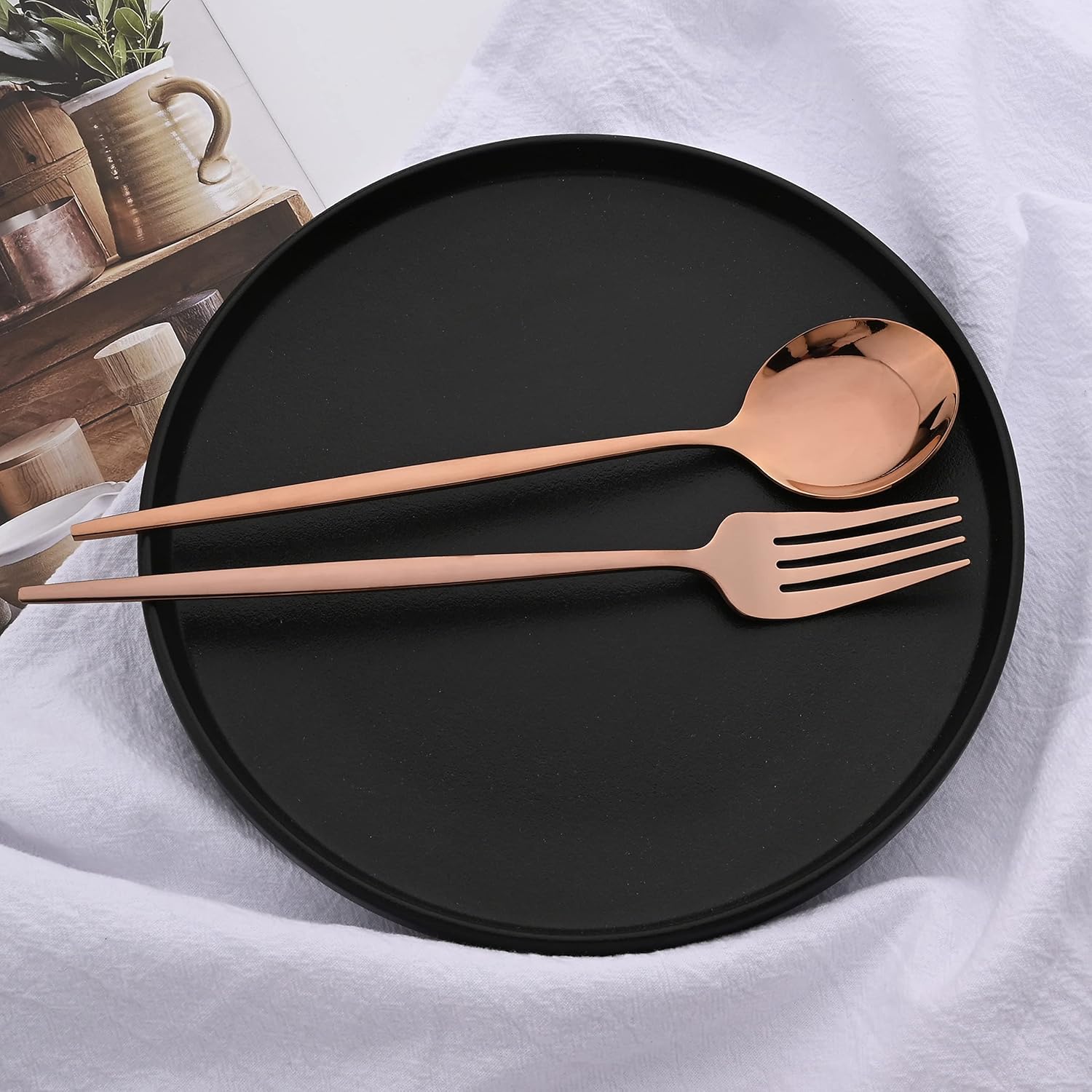 Mirror Finish Silverware Flatware Set, Stainless Steel Copper 32-Piece Tableware Cutlery Set Service For 8, Utensils for Kitchen Home Hotel, Knives/Forks/Spoons Included, Dishwasher Safe