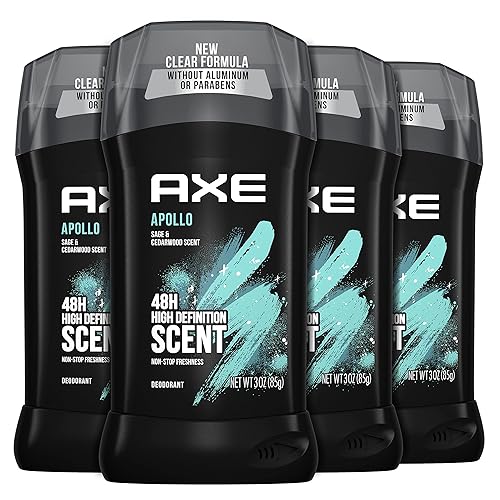 AXE Apollo - Desodorante en barra para una protección duradera contra olores salvia y cedro para hombre sin aluminio 3 onzas 4 unidades