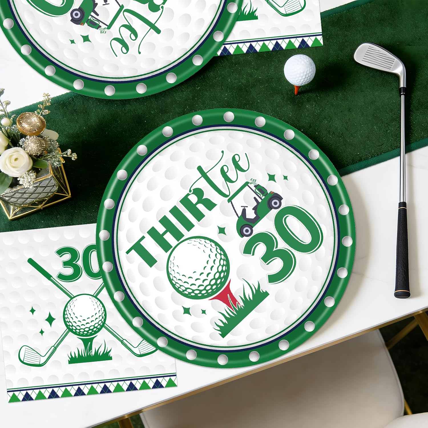Rakuto Golf 30th Birthday Decorations - 50 Pcs Golf Thirtee Themed Party Plates and Napkins Set Decorations, Disposable Tableware Supplies for Men Women Sports Birthday Party Serves 25 Guests