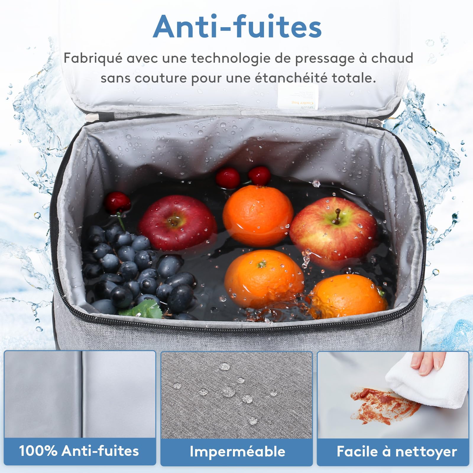 Lifewit Sac Isotherme 30L, Grand Format Glaciere Souple Isothermes, Portable Sacs Isotherm Courses Surgelés pour Voyage, Pique Nique, Camping, Plage, Gris