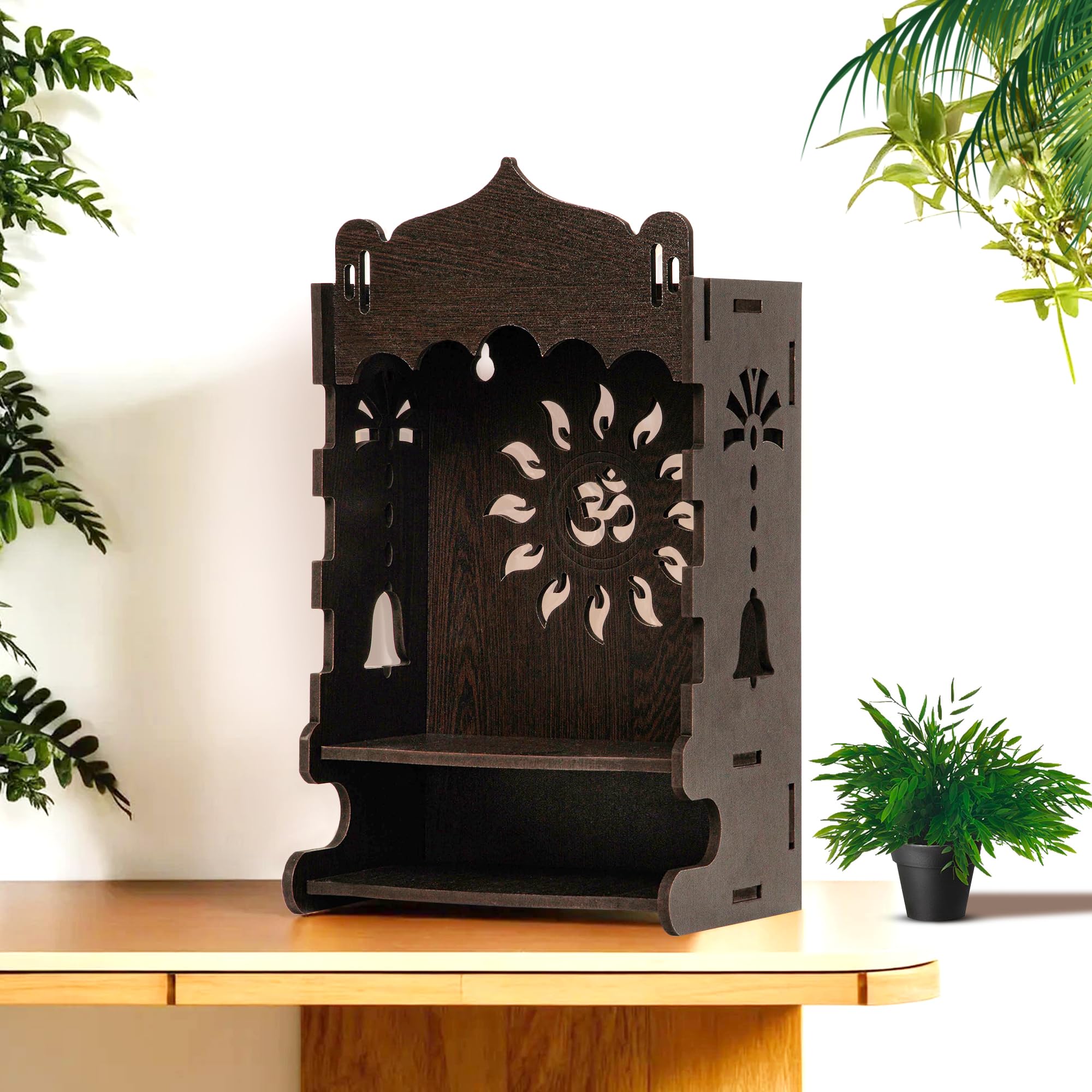 UMAI Wooden Temple for Home (25cm) | Wall Mounted Home Temple Pooja Mandir for Home with LED Spotlight | Pooja Items | Pooja Stand for Home| Puja Mandir for Office, Shops- Dark Brown (B0CNR7K8VZ) Amazon Price History, Amazon Price Tracker