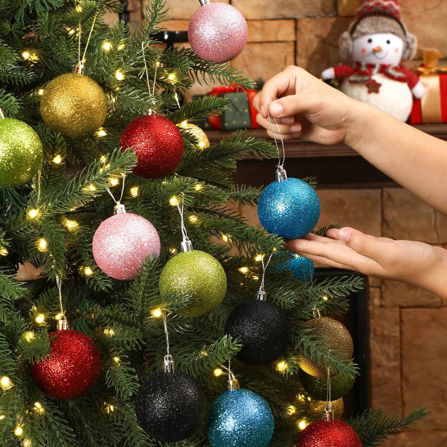 Syhood 24 Pcs Vintage Glittering Christmas Ball Ornaments Plastic 2.4 Inch Colorful Retro Shatterproof Christmas Ball for Tree Hanging Decorations Holiday Wedding Party Decorations - Image 5