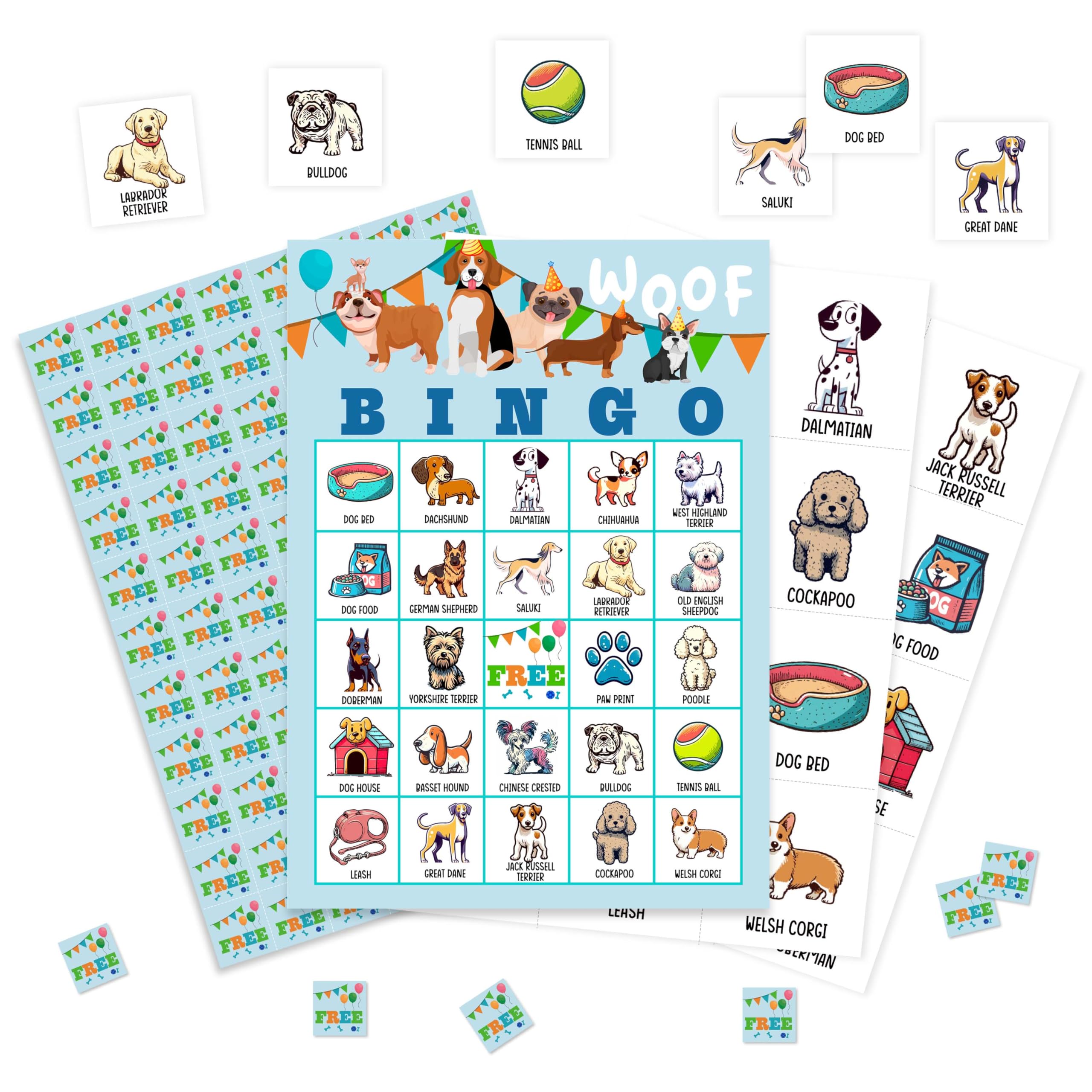valucise Dog Bingo Game Cards, Puppy Bingo Games for Adults, Doggy Bingo Cards Supplies, Pawty Party Birthday Party Bingo Decor Favors, Card Gifts for Dog Lovers Women Friends Family Holiday
