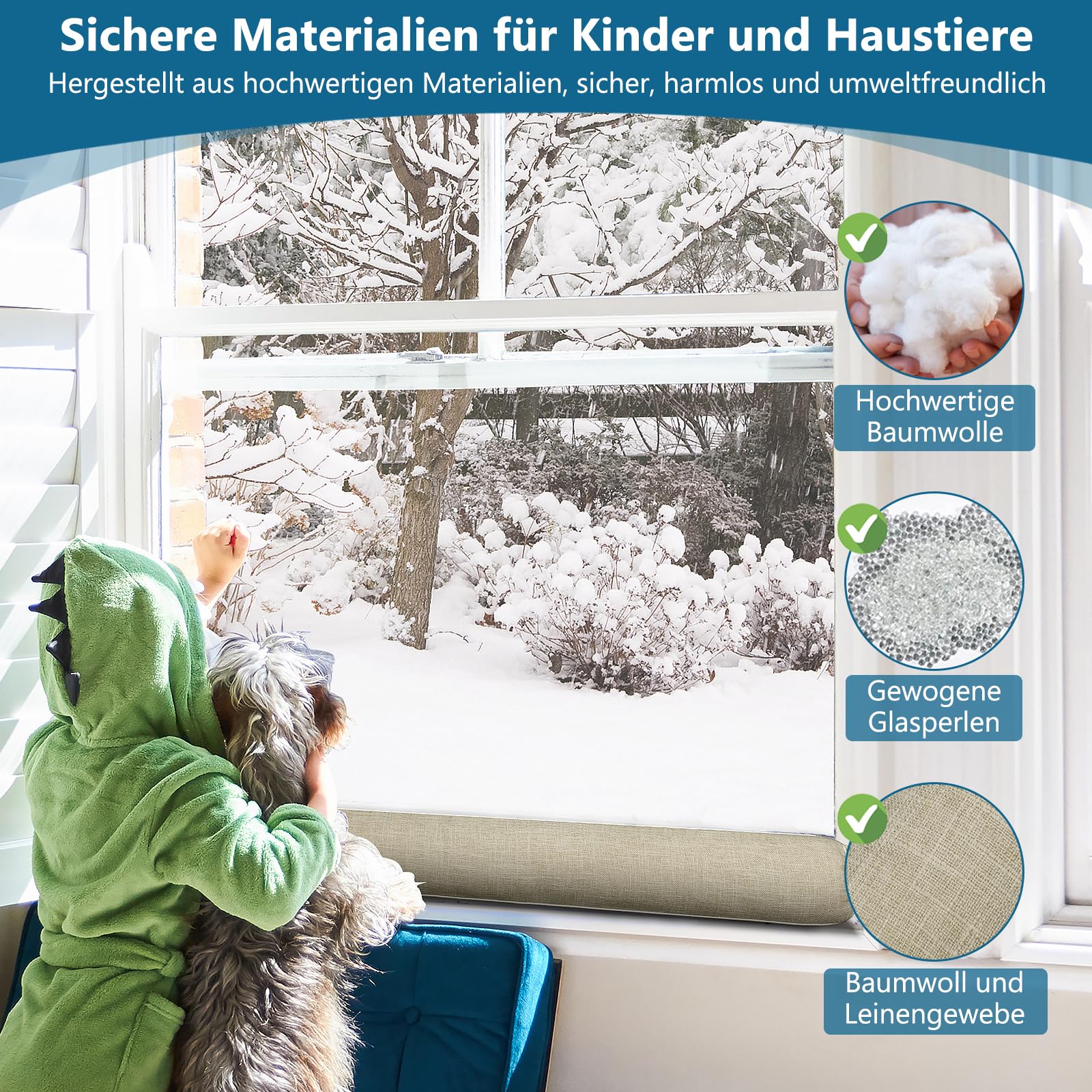HooTown Zugluftstopper für türen, 102cm Schwerer Zugluftstopper tür Zugluftstopper Windstopper Türluftstopper für Schutz Zugstopper Türluftstopper Haustür Kältestopper für Türen & Fenster, Beige
