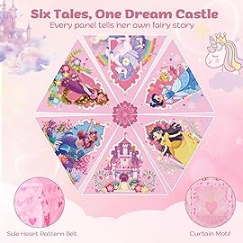 Hamdol Hexagon Princess Play Tent for Girls, Large Indoor Outdoor Castle Playhouse with Carrying Bag, Dreamy Reading Nook and Imaginative Play Space, Birthday for Kids Ages 3-8
