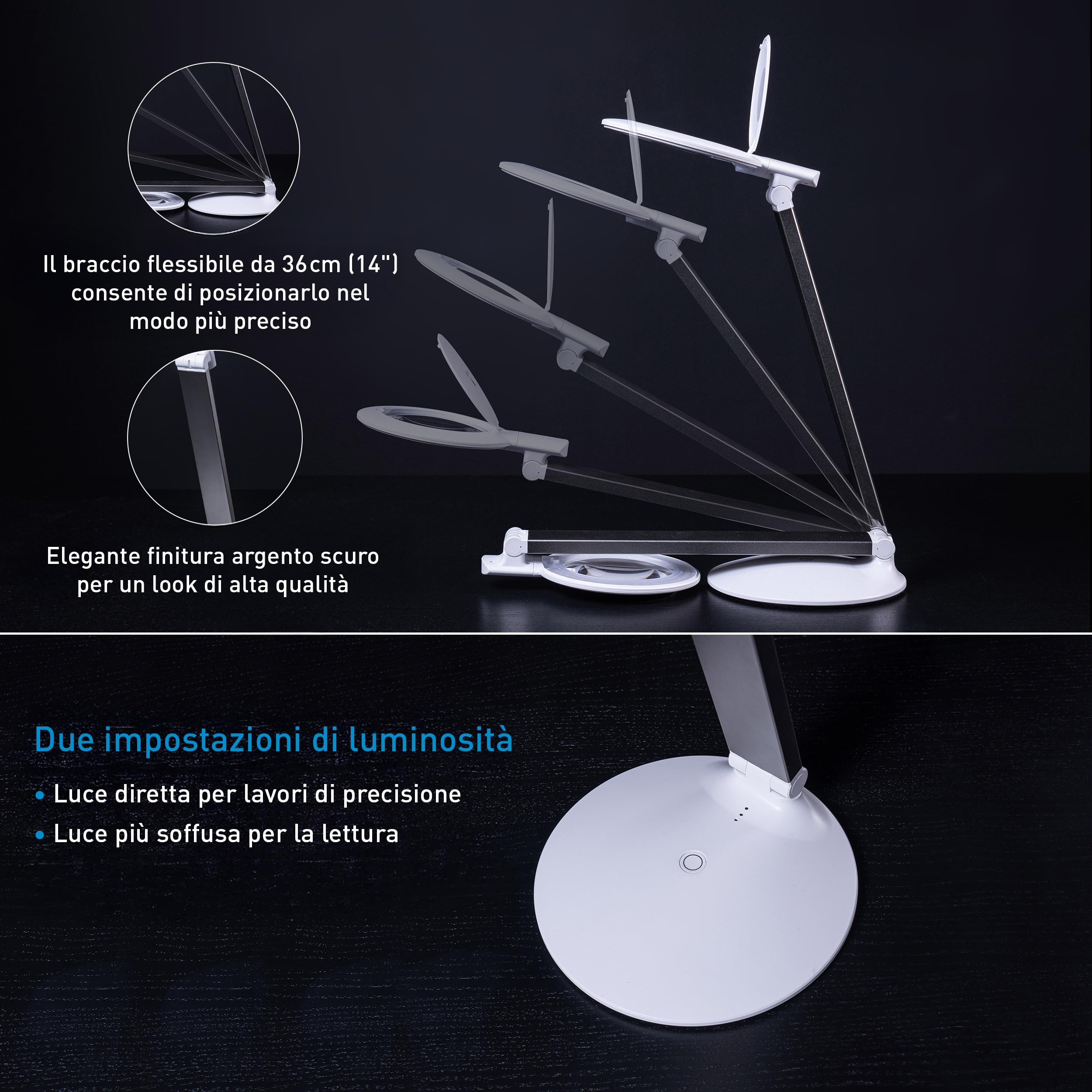 Daylight Halo Go – Lampada ingrandente portatile ricaricabile, 2 livelli di luminosità, CRI 80+, luce da 6.000K, ideale per affaticamento visivo