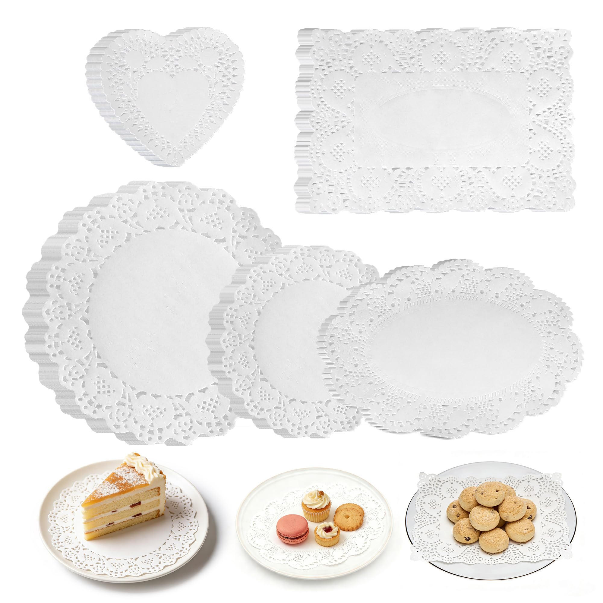 Axincardarm White 700 Pcs Lace Doilies Paper Doilies Placemat, Assorted Sizes Paper Doilie For Cake, Desert, Buffet, Party, Tableware Decoration