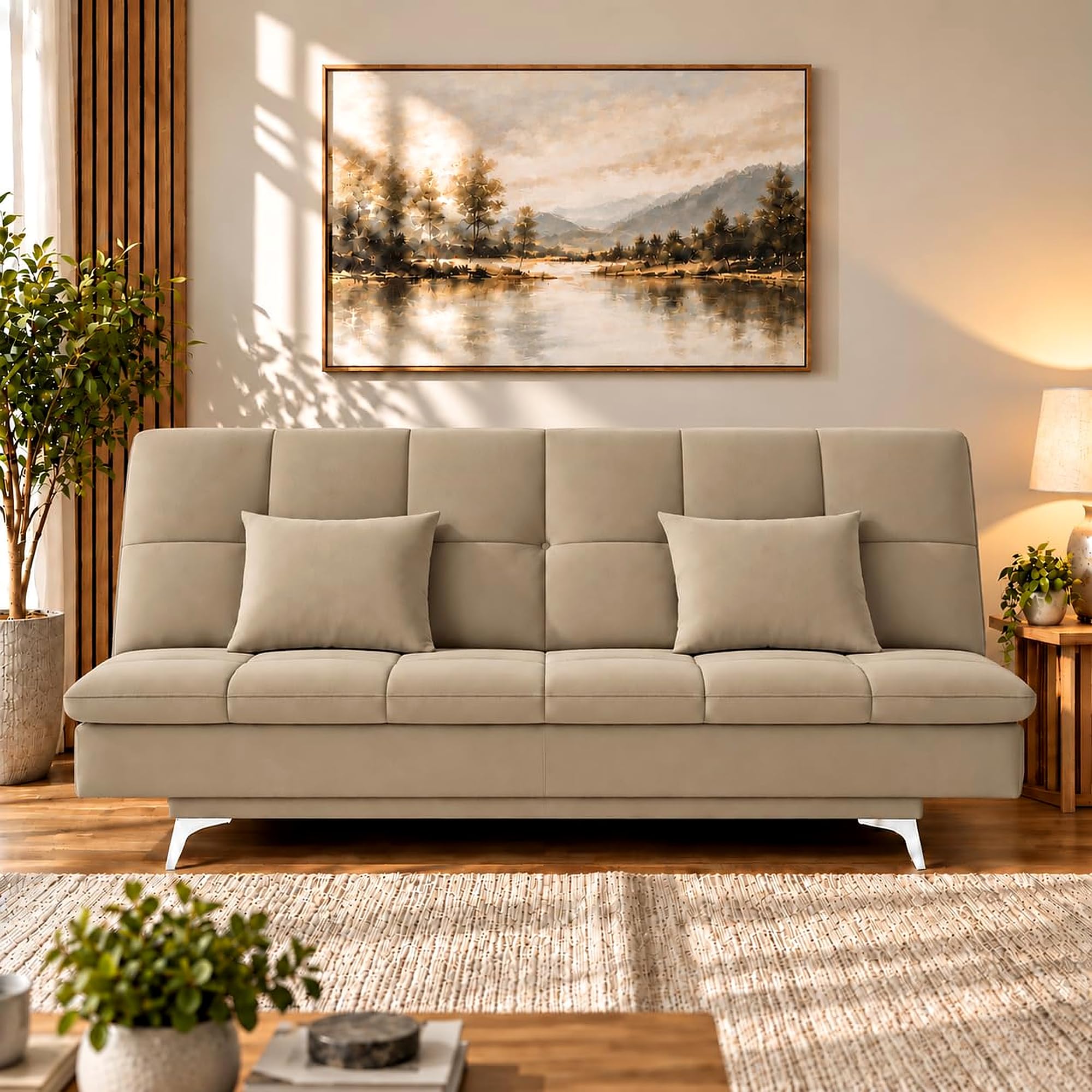Adorn India Premium New Aspen 3 Seater Sofa Cum Bed 4X6 Velvet Suede w