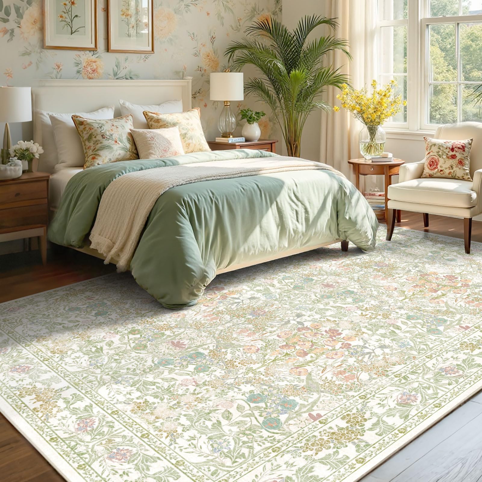 Lunasun Sage Green Boho Area Rug