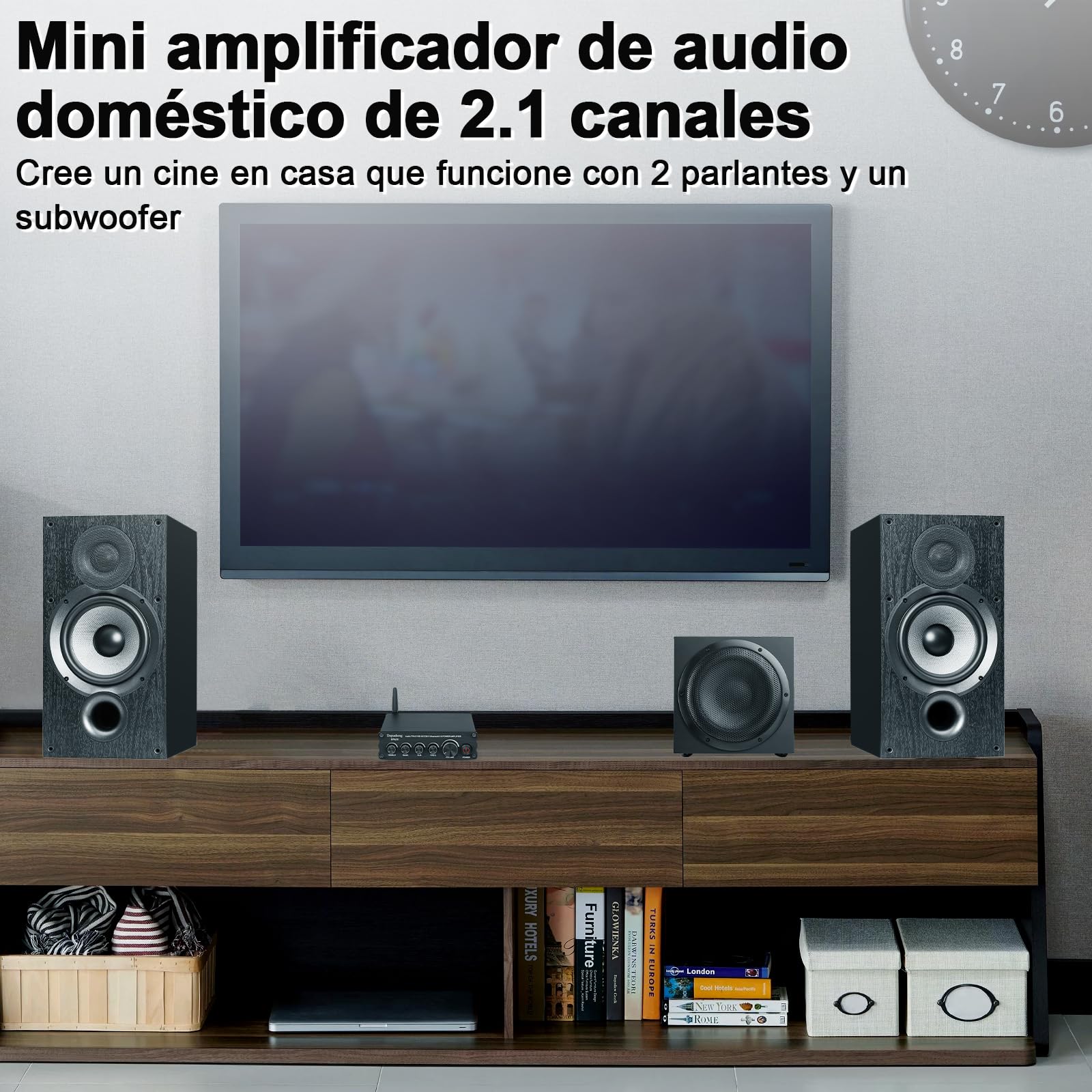 Depusheng DPA30 Amplificador Receptor de Audio estéreo 2.1 Canales Mini Hi-Fi Bluetooth 5.0 Amplificador de componentes de Audio 50 W x2+100 W para el hogar al Aire Libre Altavoz pasivo y subwoofer