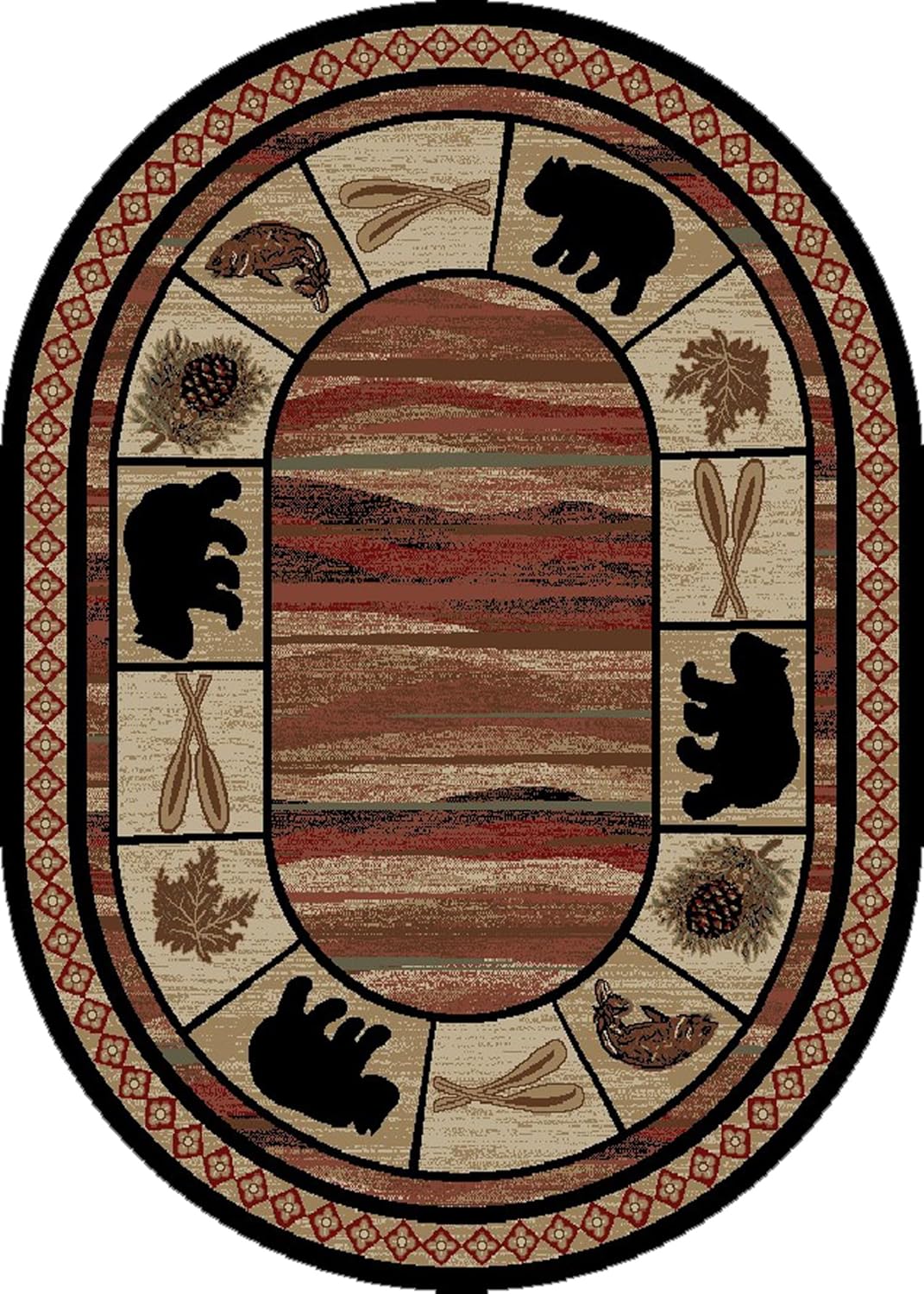 Rustic Lodge, Bear Cabin 5x7 Oval Area Rug, 5'3"x7'3" Multi