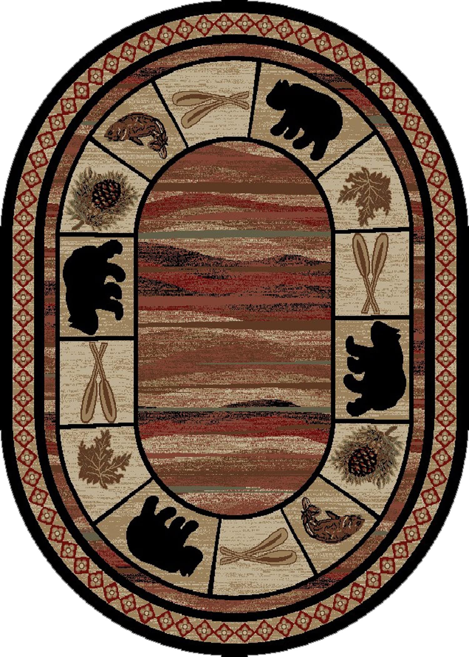 Mayberry Rug Rustic Lodge Bear Cabin Multi 5'3"x7'3" Oval Area Rug
