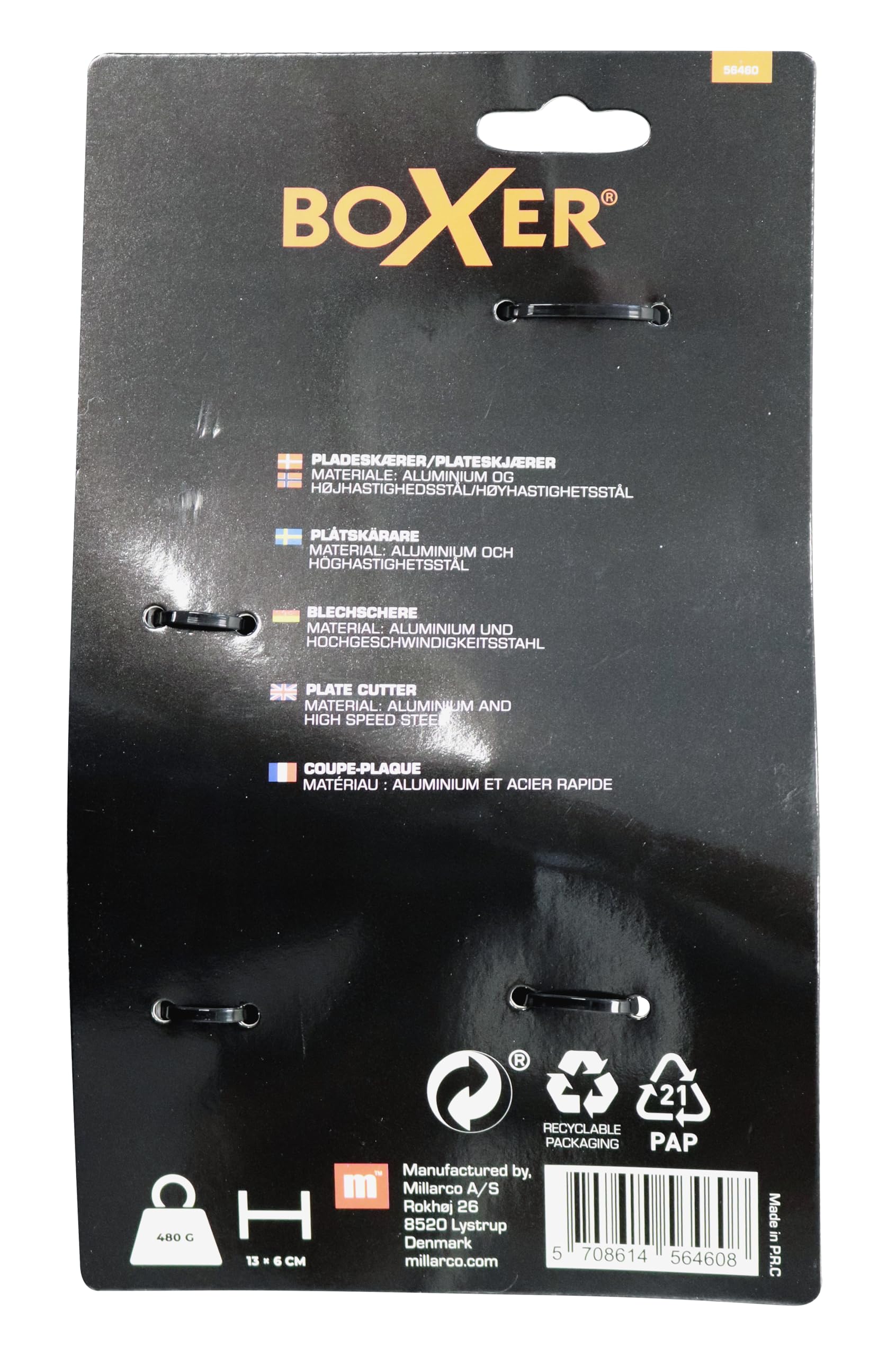 Boxer Cortador de chapa de 13 x 6 cm de acero y aluminio – Accesorio para taladro, cabezal giratorio 360°, para acero, aluminio, cobre y plástico