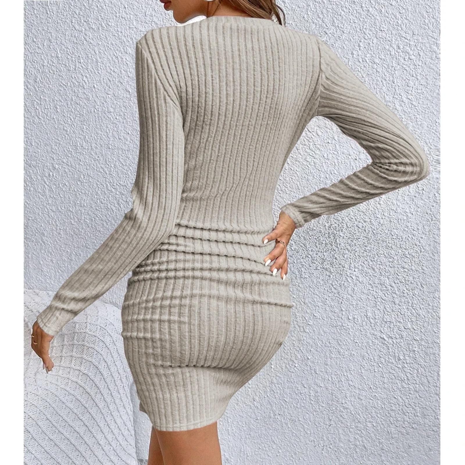 Vestidos De OtoñO Datoria para Mujer, Body Sencillo, V De Manga Larga Slim Slim, Vestidos Mini Informales