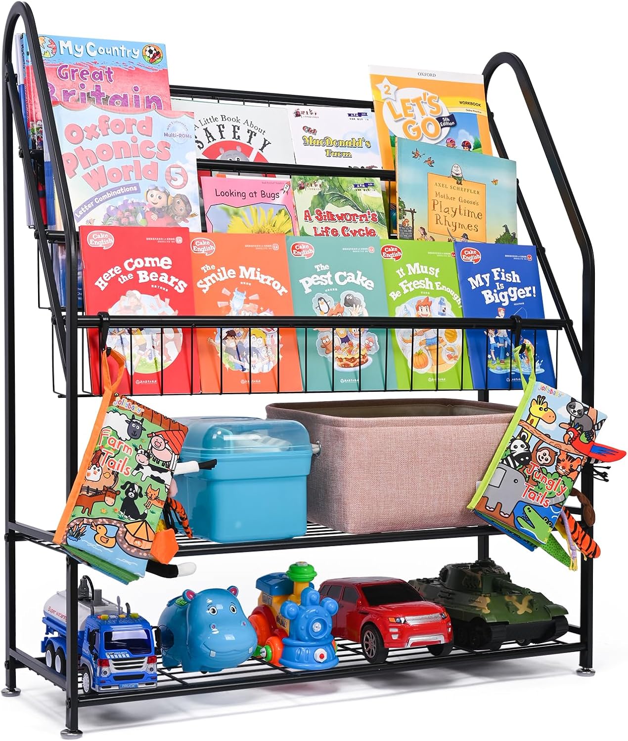 Luwesde bookshelffor kids m mlivmg room Bookshelf for Kids, Metal Kids Bookshelf, 5 Tier Kids Book Shelf and Toy Storage, Bookcase for Kids Room, Kids Book Storage for Bed Room Living Room (Medium, Black)