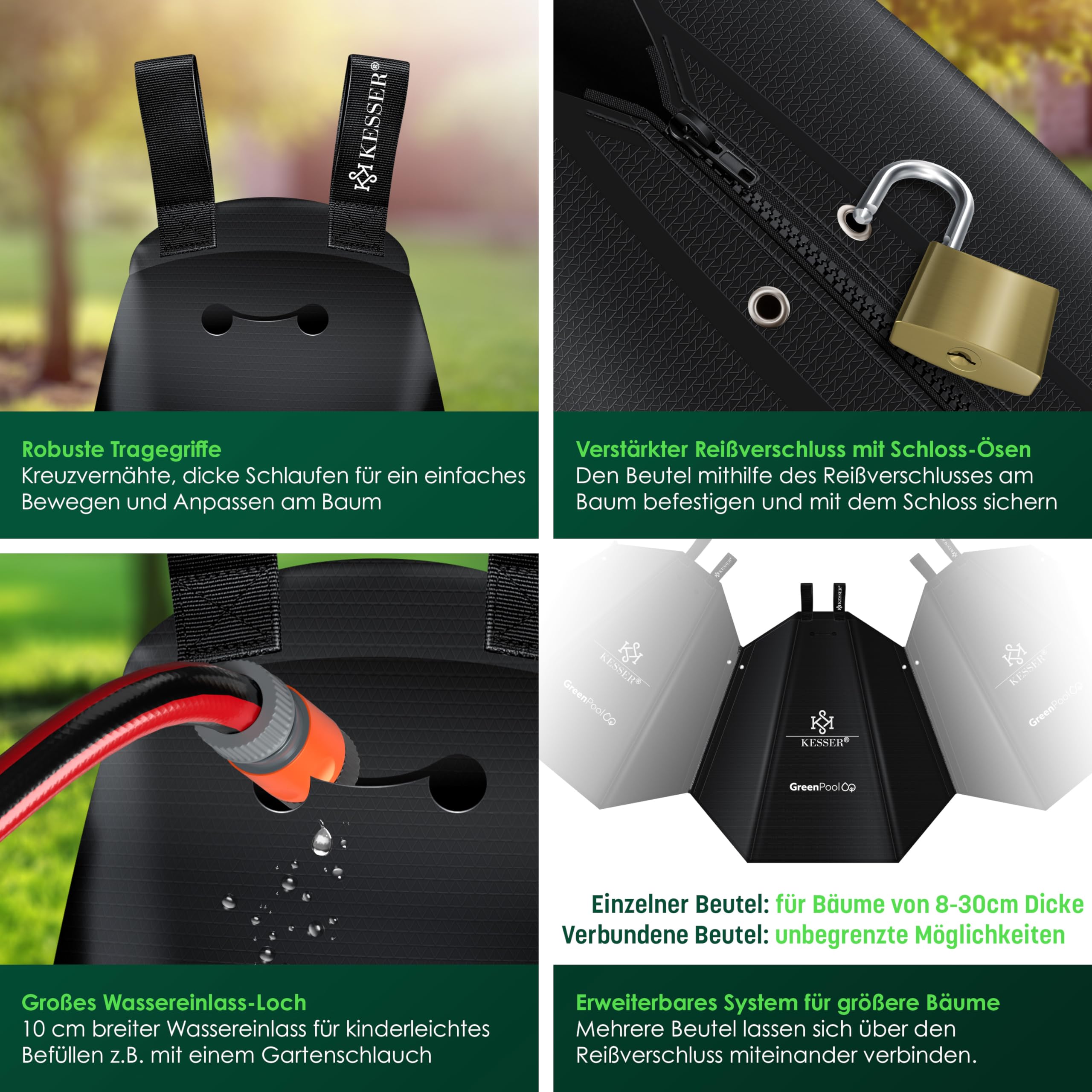 KESSER® Baum-Bewässerungssack 6er Set 75L Wassersack, Baumbewässerungsbeutel, PVC-Tasche langlebig & UV-beständig, Baumbeutel Garten Bewässerungssystem & gezielte Bewässerung von Bäumen, mit Schloss