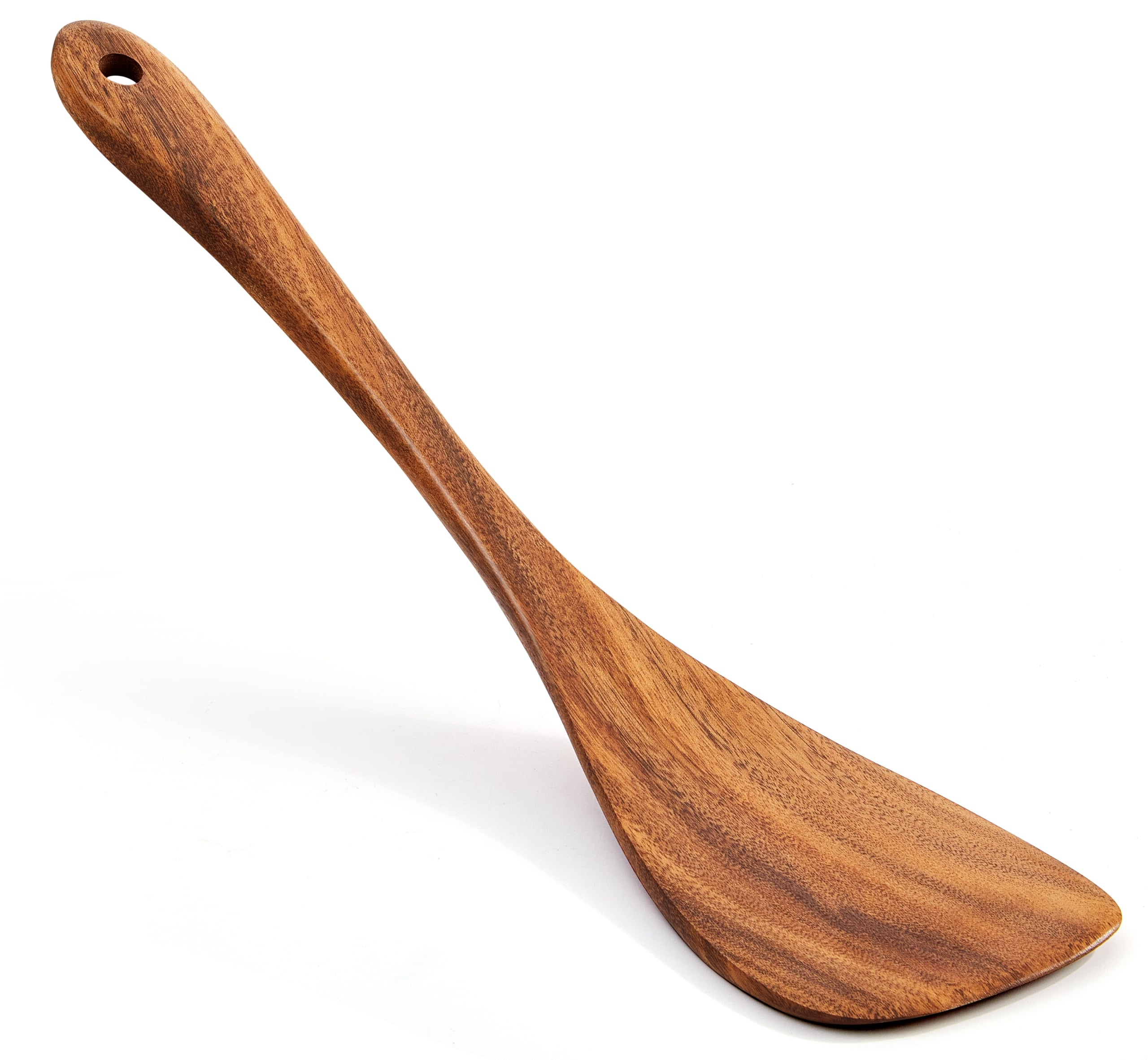 Wooden Spatula Nonstick Turner Acacia Wood, Left Long Handle Flat Frying Spatulas Handmade for Kitchen Gifts, Ideal Cookware Utensils for Cooking Eggs, Fish, Pancakes