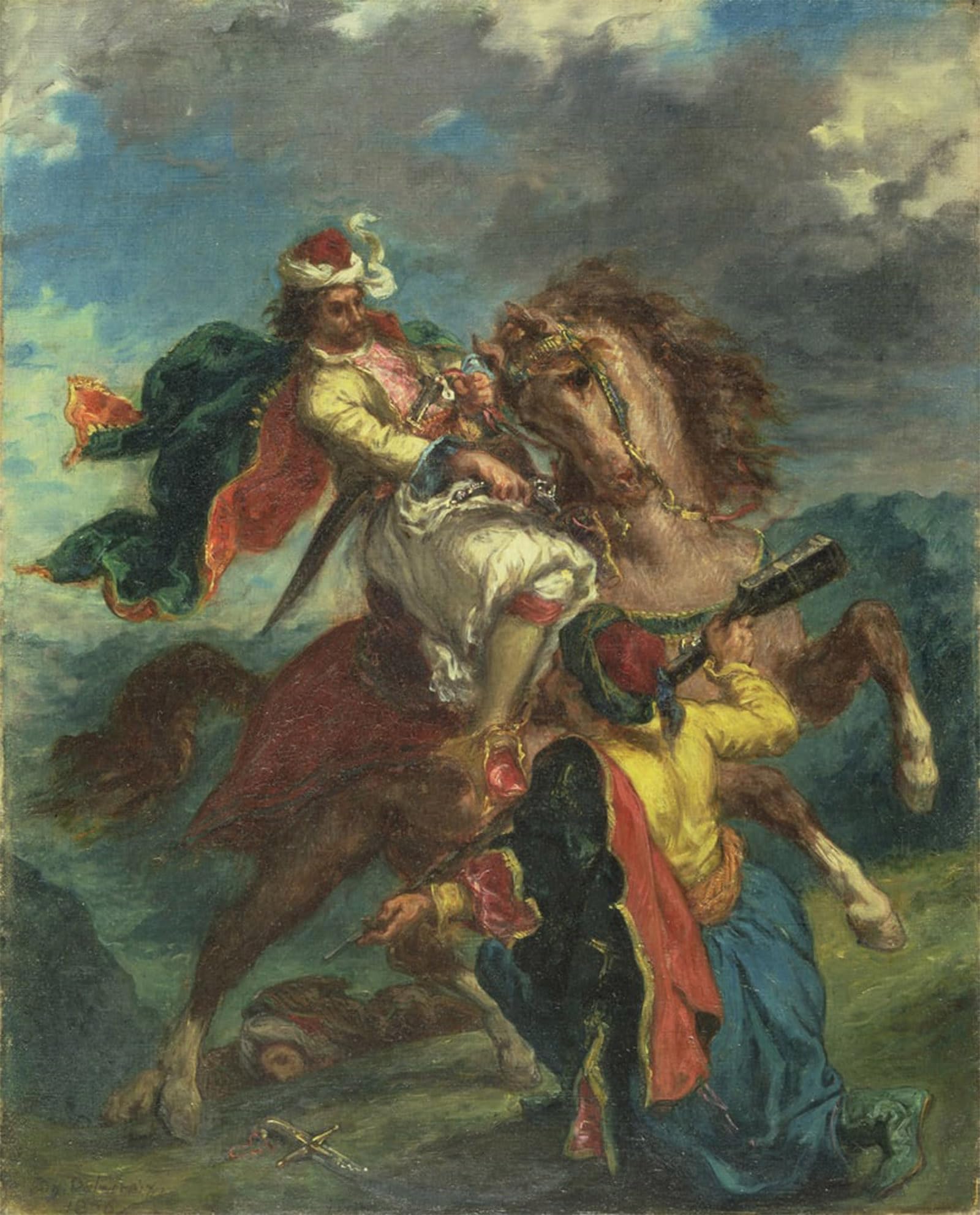 POSTERIIk Famous Modern Artwork Art Mural a Turk Surrenders to a Greek Horseman by Ferdinandeugene Delacroix Oil Paintings Pictures for Home Decor 60x90cm