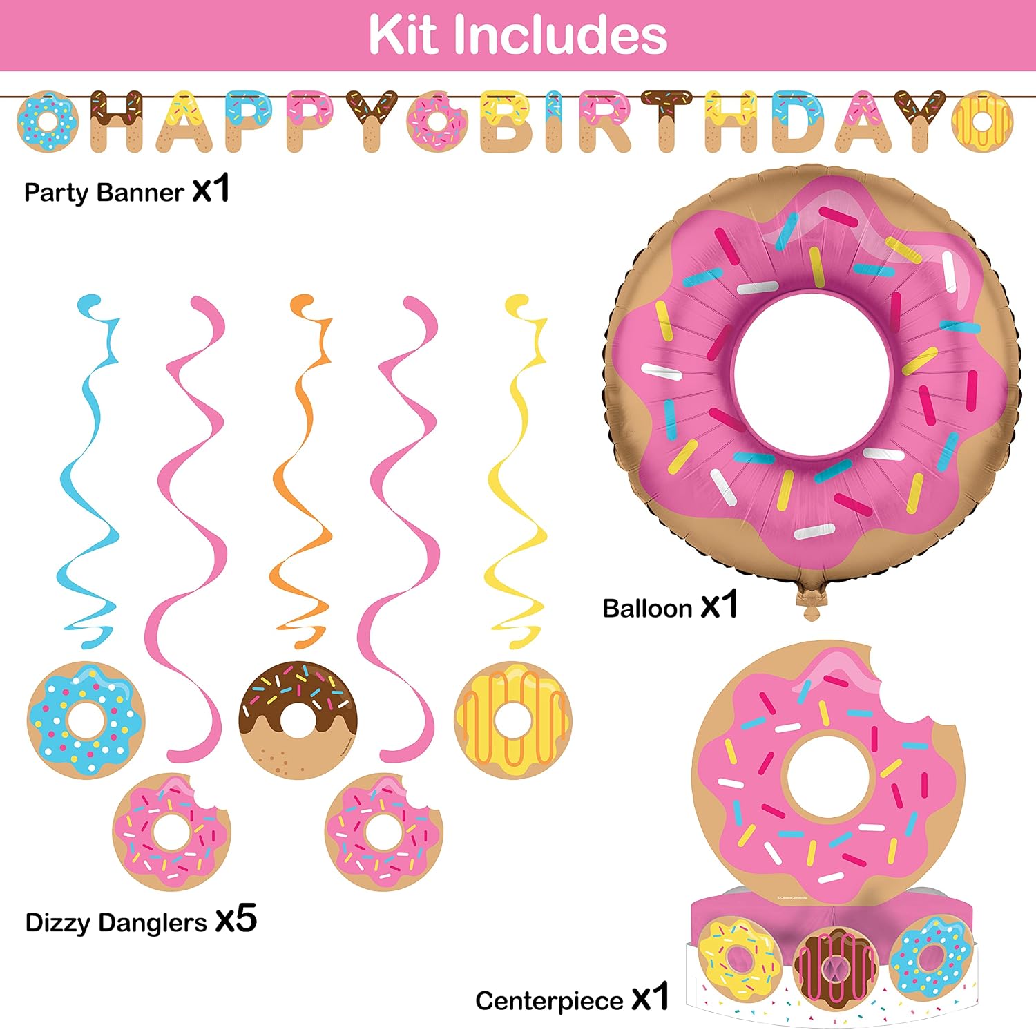 Creative Converting Donut Time Birthday Party Decorations Kit