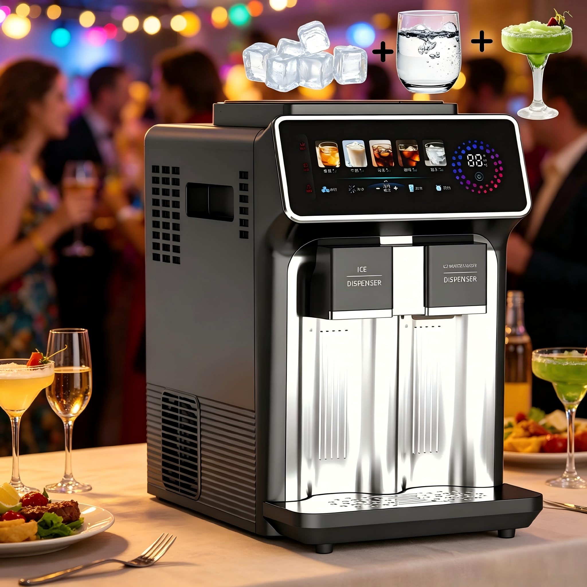 3 in 1 Water Dispenser with Ice Maker, Nugget Ice Maker Countertop, Bullet & Crushed Ice, Water Cooler, 15KG (33.07 Lbs)/24H, 12 Ice Cube/6Min, Self-Cleaning, 1KG (2.20 Lbs) Storage, Home Gray