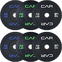 CAP PRO 2-Inch Olympic Bumper Plate Set 100 lbs - Pairs 10/15/25 lbs, Multiple Colors, Durable Rubber Steel Hub