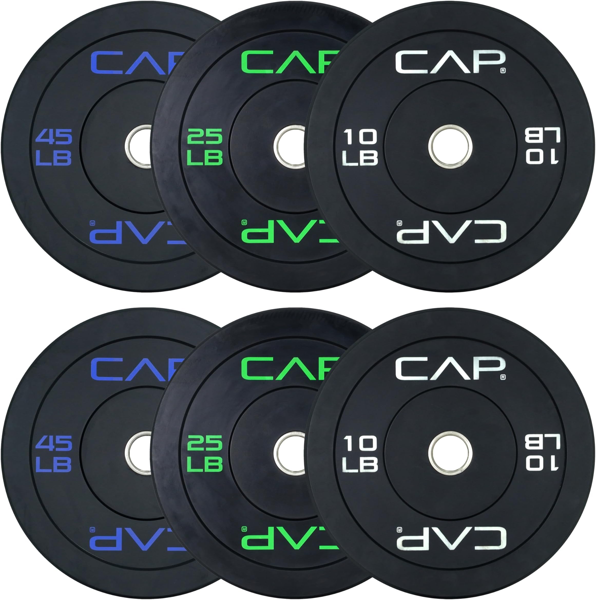 CAP 2-inch Olympic Bumper Plate Weight Set | 100-370 lbs | Multiple Colors | Storage Rack Optional