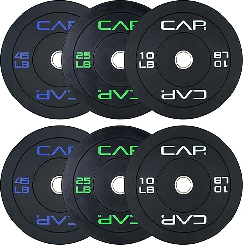 CAP Barbell 2-Inch Olympic Bumper Plate Weight Set with 6 Post Rack  100-370 lbs  Multiple Options