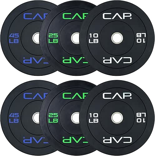 CAP Barbell 2-Inch Olympic Bumper Plate Weight Set with 6