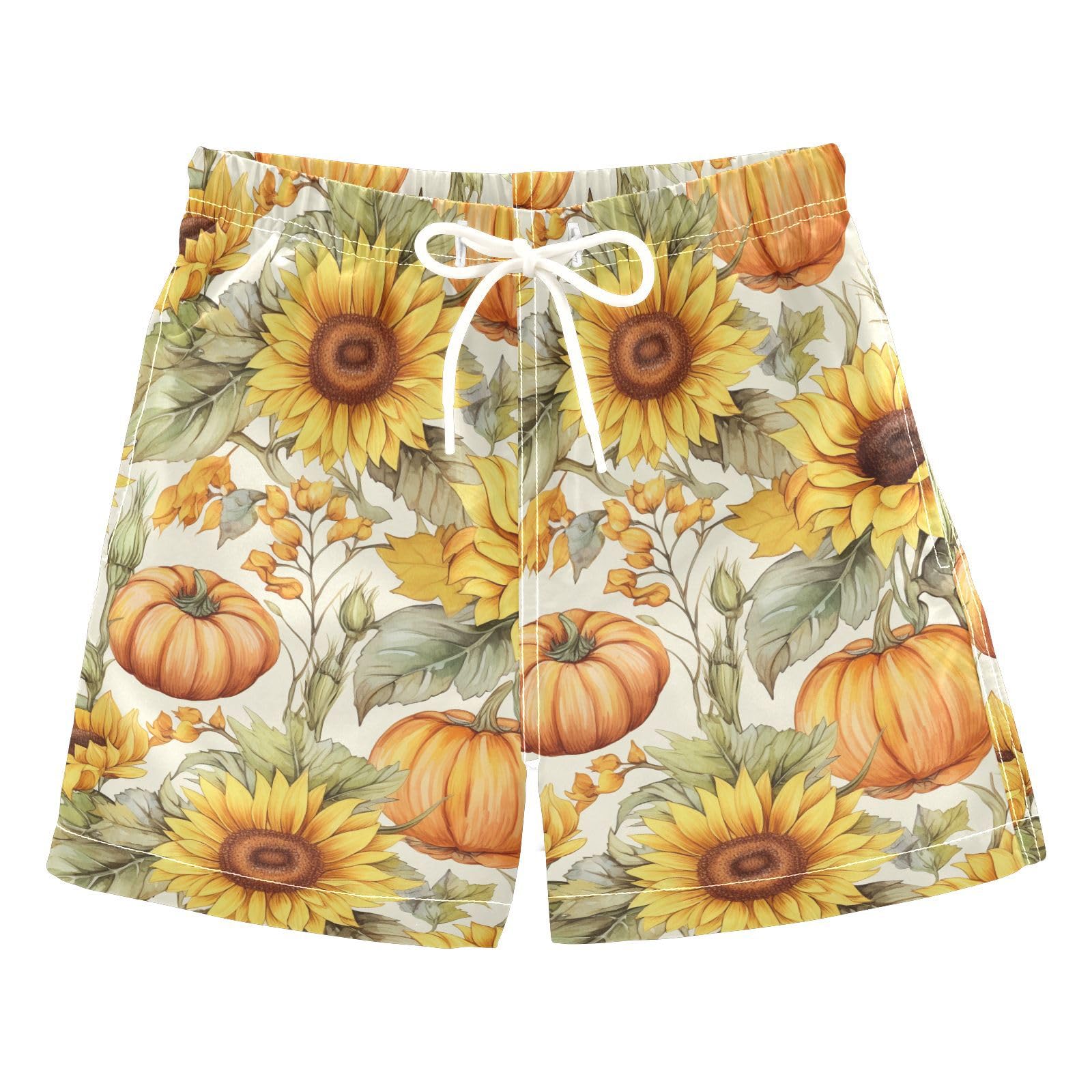 Sunflower with Pumpkin Boys Swim Trunks Toddler Shorts Swimwear Boardshorts