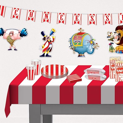 Miniatura 5 de Beistle Manteles de mesa de rayas rojas y blancas, 54 x 108 pulgadas, 2 piezas - Mantel de plástico, decoraciones de fiesta temática de carnaval,