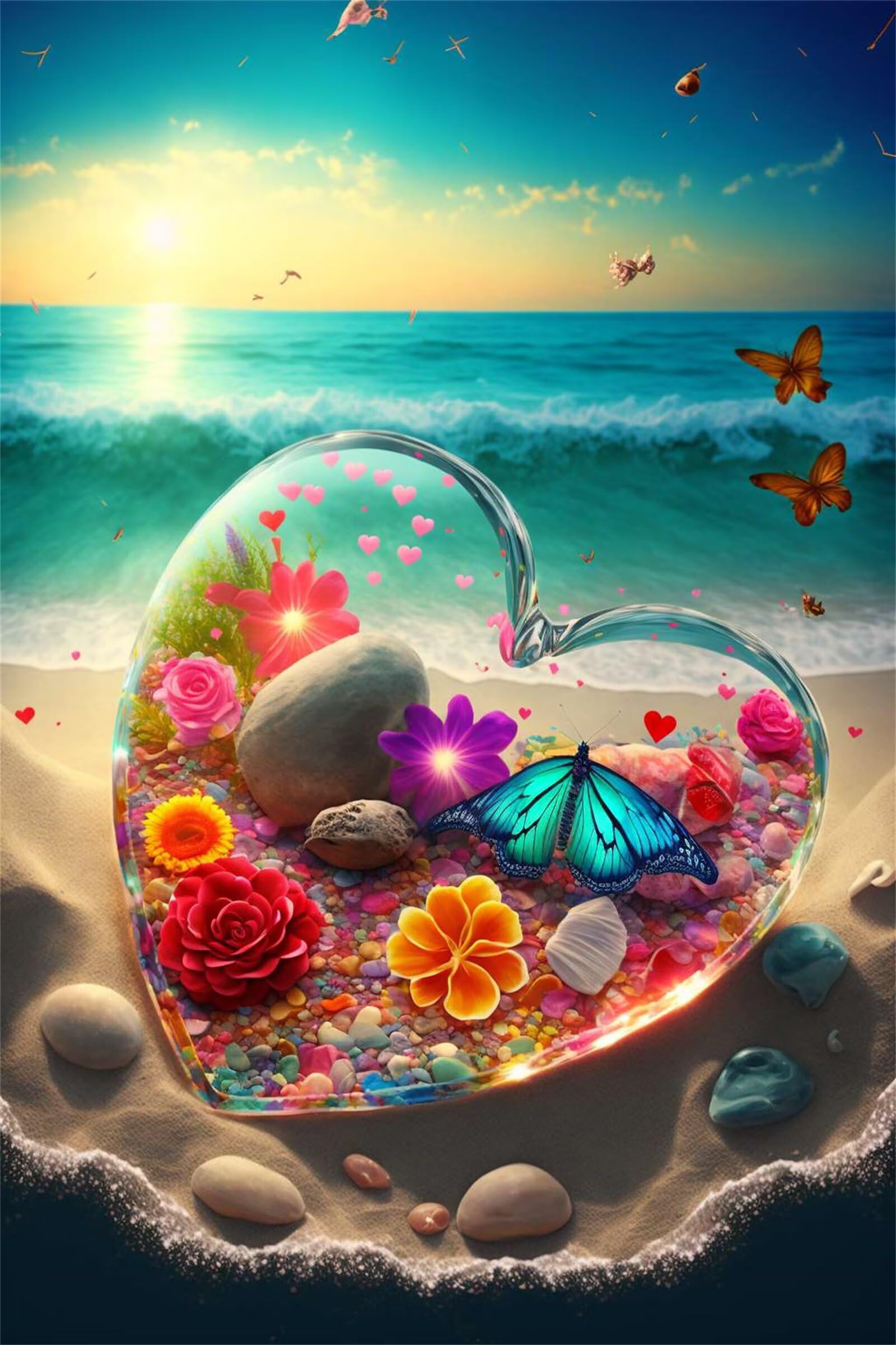 Puzzle dla dorosłych, 1000 elementów, plaża kwiat serce dzieło sztuki, puzzle 75 x 50 cm, kolorowe puzzle "zrób to sam" do dekoracji domu, rodzinne puzzle dla początkujących i dzieci