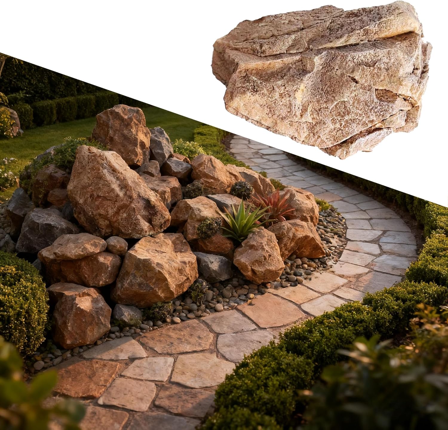 New Artificial Fake Boulder, Realistic Natural Pattern Fake boulders Fake Rock, Faux Landscape Rock Outdoor Artificial Rocks for Landscaping Yard Garden Decoration (32x25x17cm/12.6x9.8x6.7in)