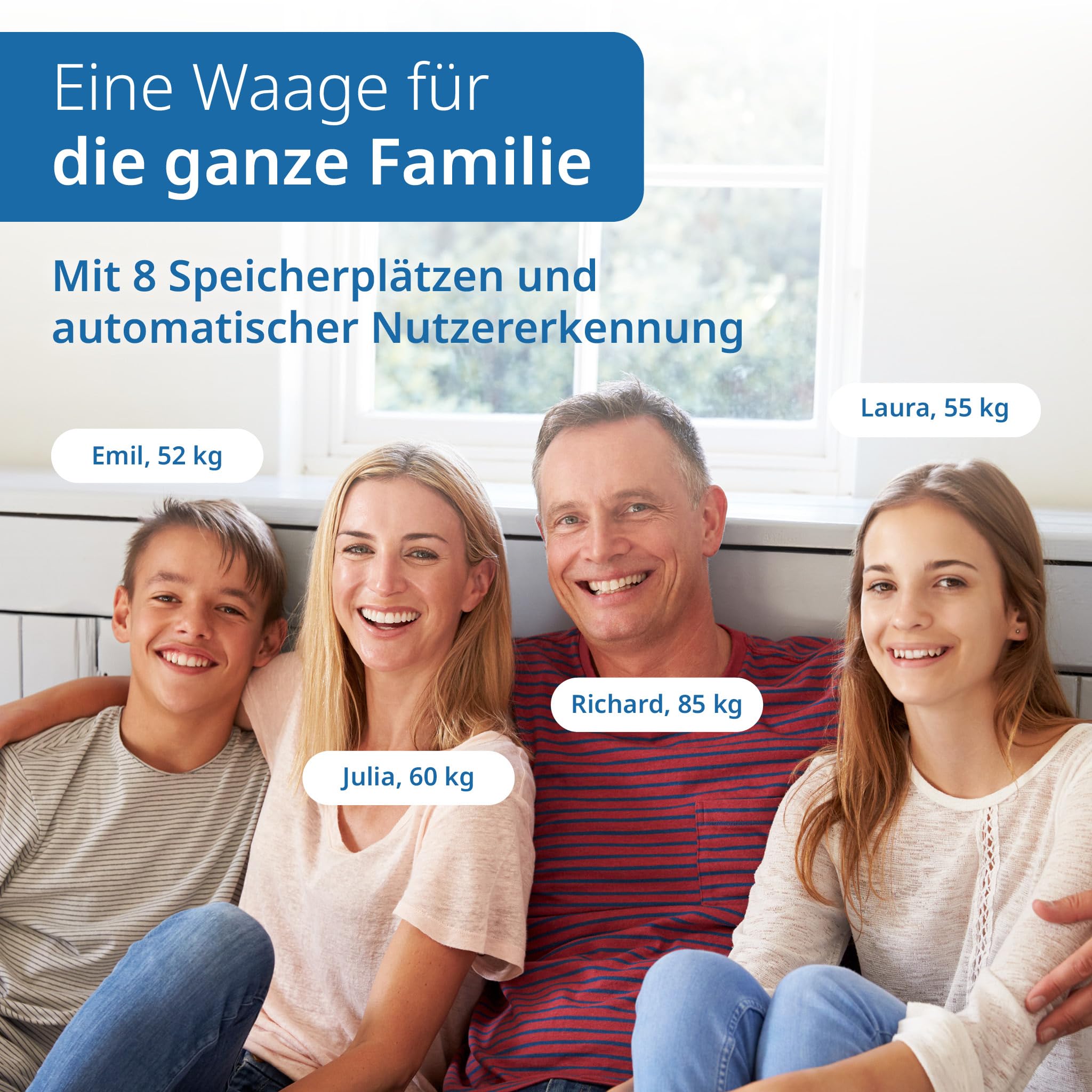 ADE Digitale Körperfettwaage mit großem Farbdisplay | alle Werte auf einen Blick | Körperanalysewaage bis 200 kg | Waage mit Körperfett und Muskelmasse | 8 Speicherplätze und Nutzererkennung | blau