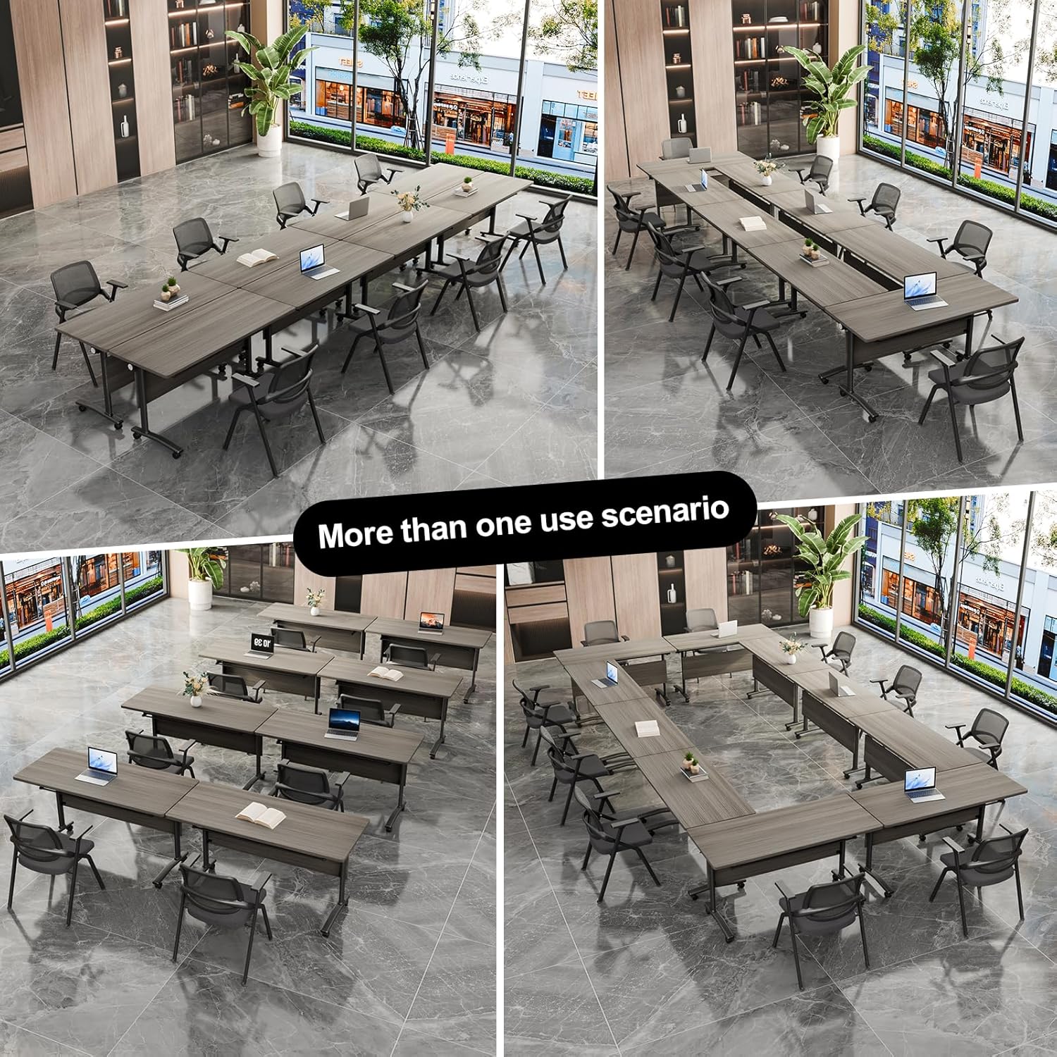 Folding Conference Room Tables with Wheels, Modern Large Modular Conference Room Table, Space-Saving Rolling Conference Table for Office School Classroom (4, Light Gray Oak, 47in)