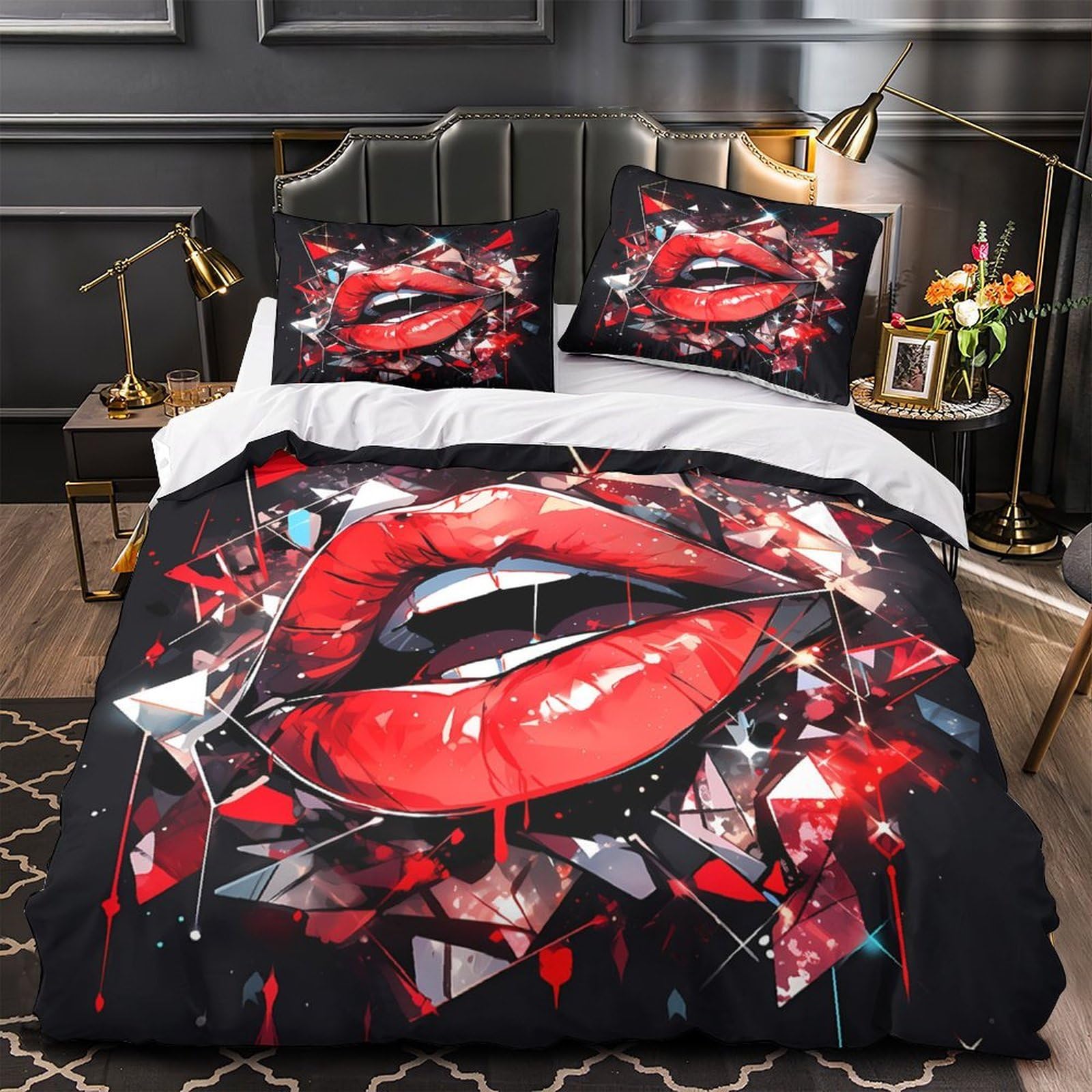 Housse de couette hypoallergénique et super douce motif l'art des lèvres avec zip