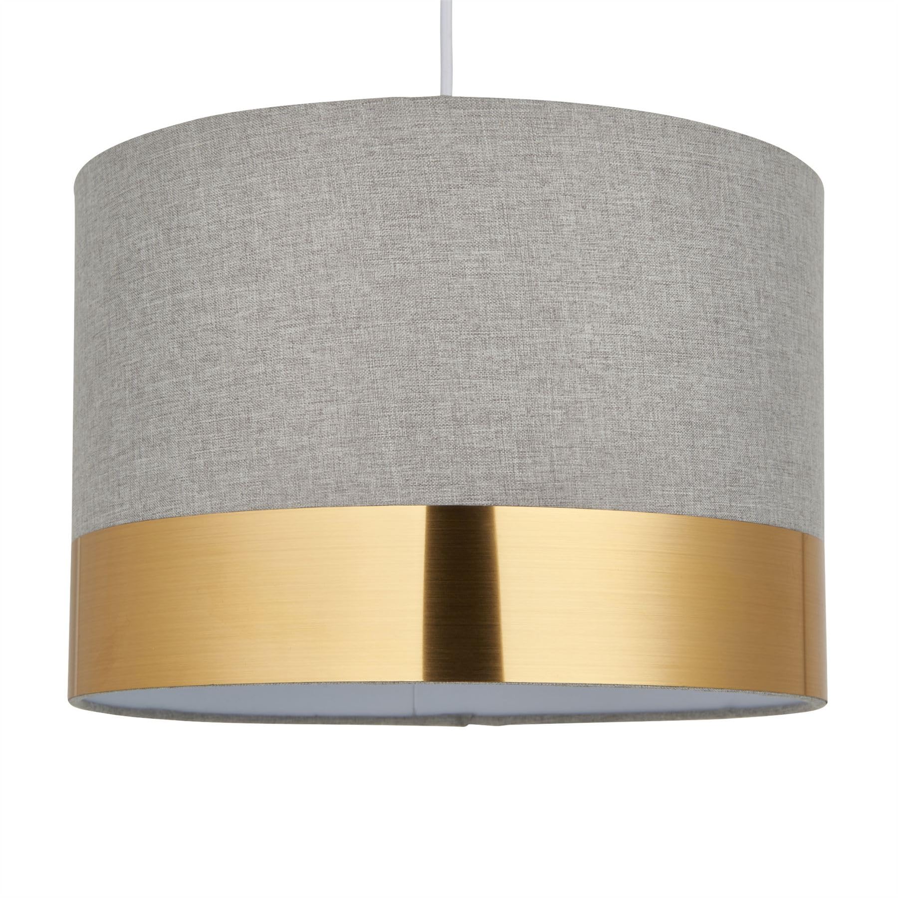 Grey Fabric Easy Fit Ceiling Lightshade or Pendant Shade, Gold Detail, Diameter 30cm