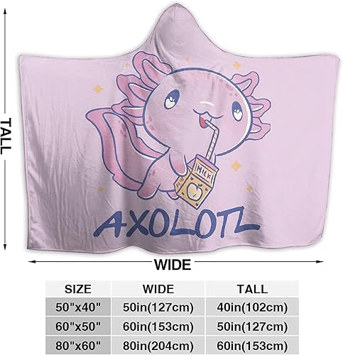 Miniatura 6 de Axolotl - Manta con capucha de franela suave y ligera, adecuada para usar en cama, sala de estar y viajes, de 60 x 50 pulgadas, para adolescentes